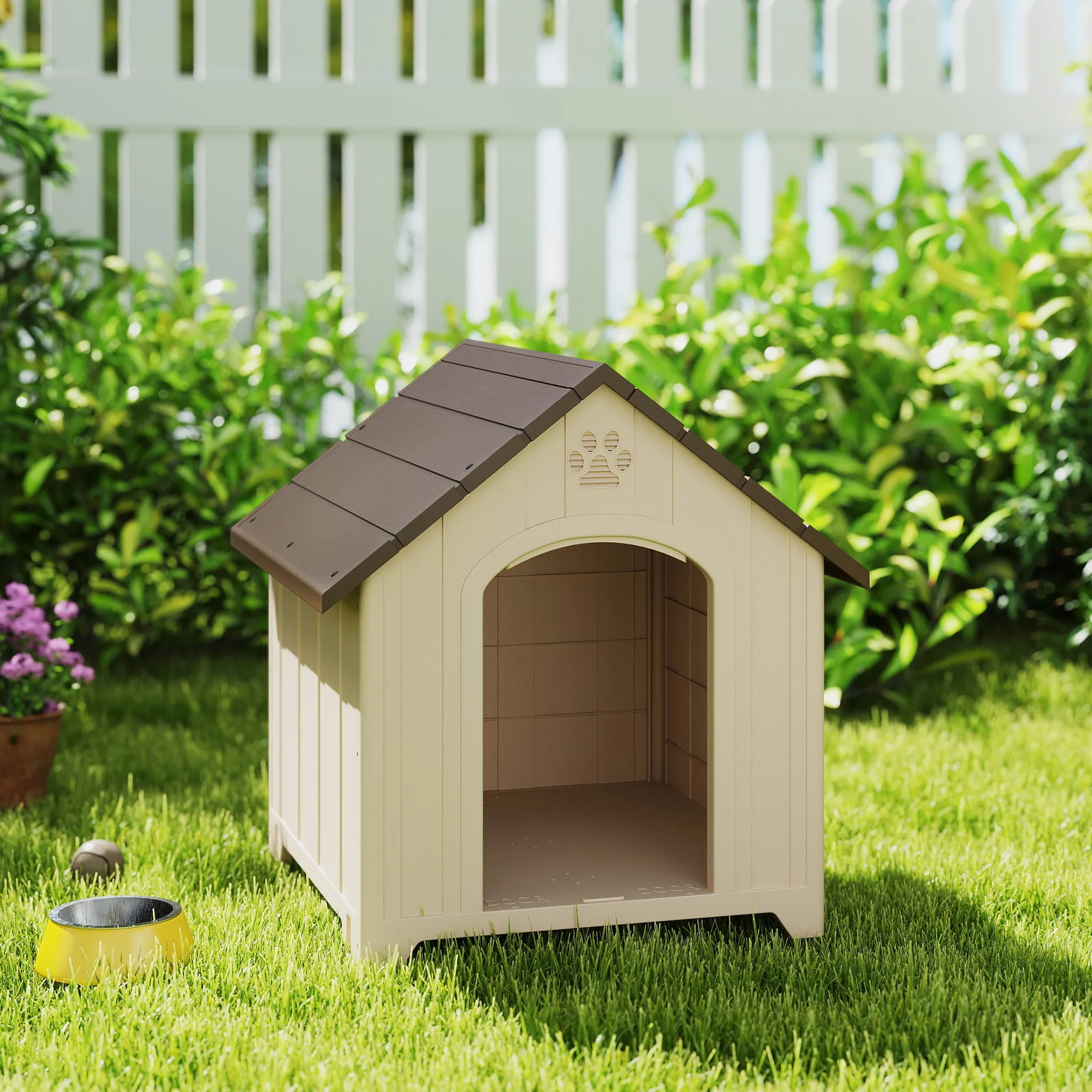 Niche pour chien extérieur, maison chien en polypropylène imperméable, ventilé, plancher surélevé, beige - Afbeelding 9
