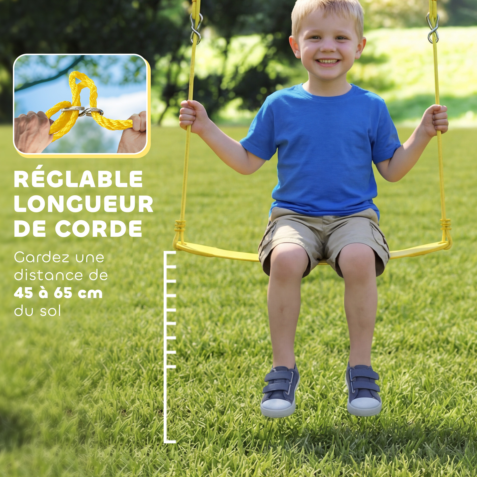 Balançoire portique pour enfant avec double balancelles, cordes réglables, cadre en acier, pour 3-8 ans, multicolore – vue 6