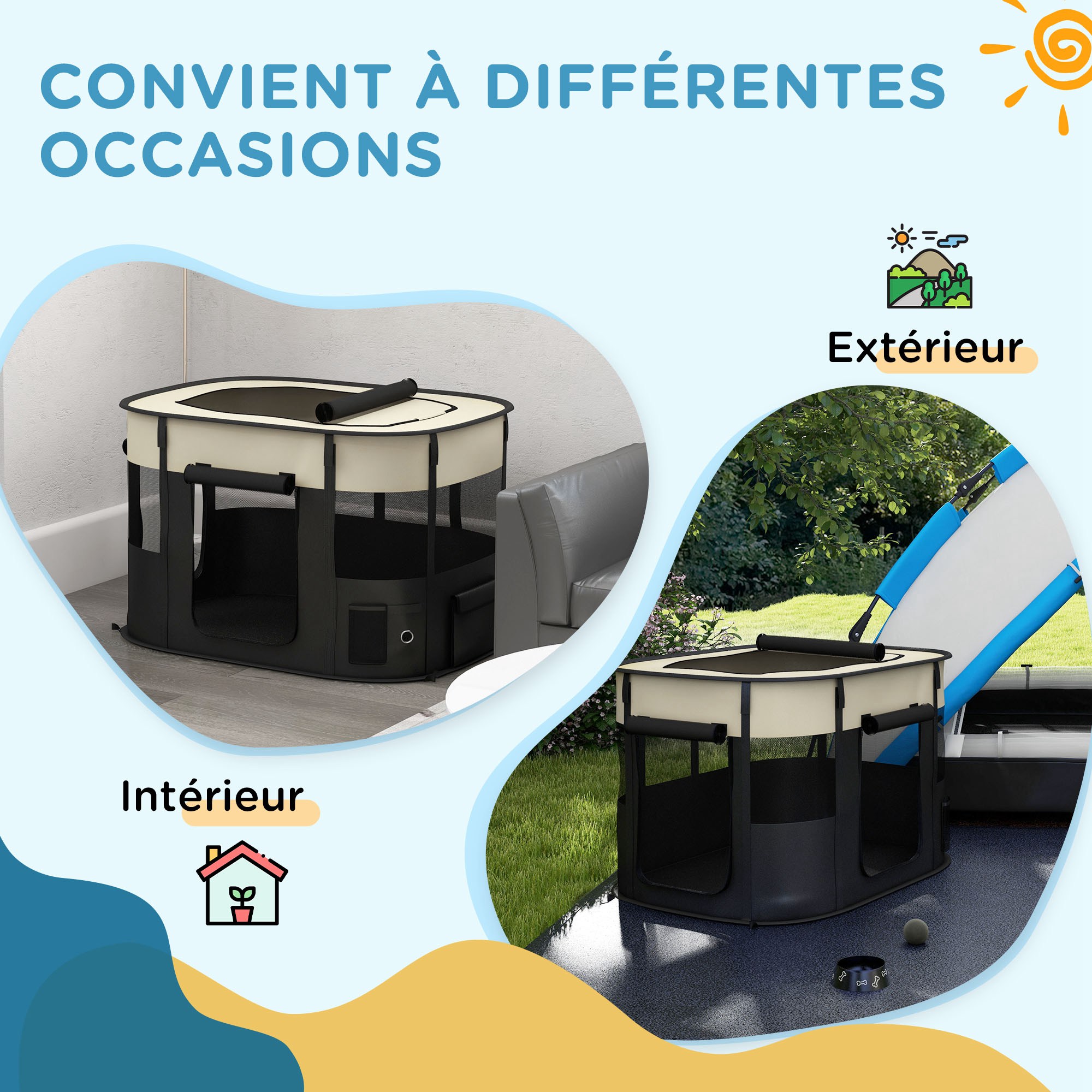 Parc enclos pliable pour chien chat petits animaux en tissu Oxford avec rangement 94 x 74 x 60 cm blanc crème et noir – vue 7