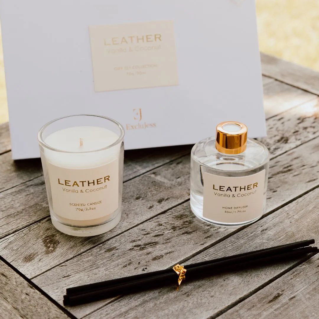Coffret parfumé Vanilla & Coconut avec bougie & diffuseur – Leather Feel - Image 4