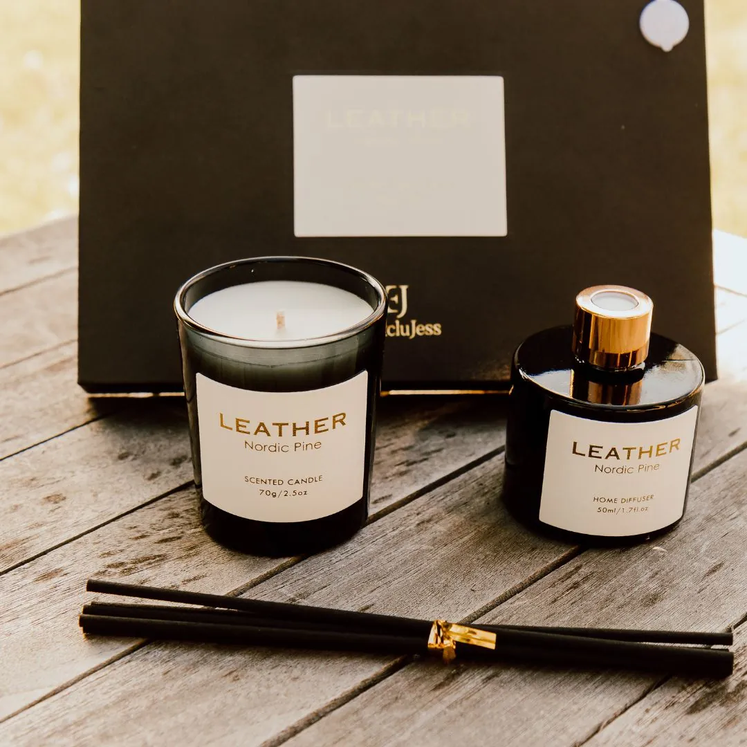 Coffret parfumé nordic pine avec bougie & diffuseur – Leather feel – Bild 6