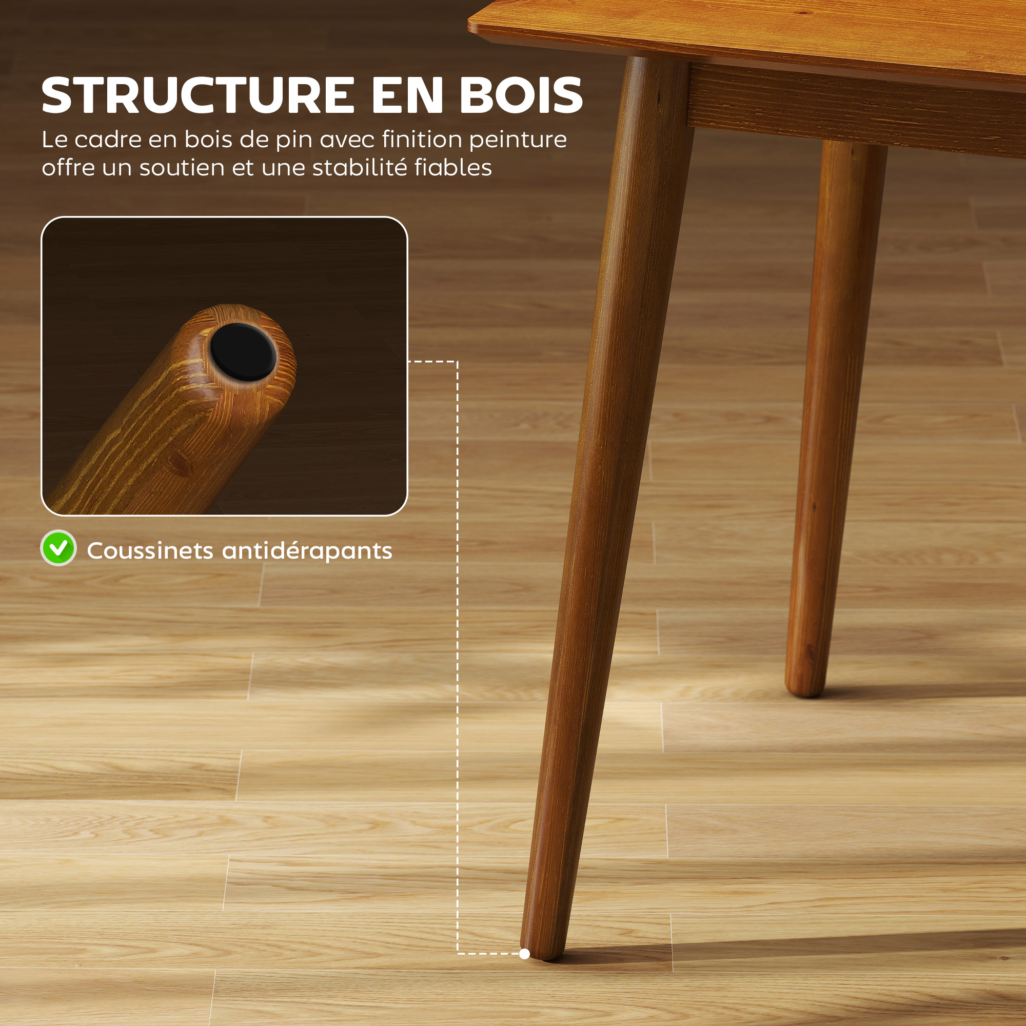 Table de Salle à Manger 4 Personnes en Bois de Pin – 120 × 75 × 76 cm – Marron – vue 5