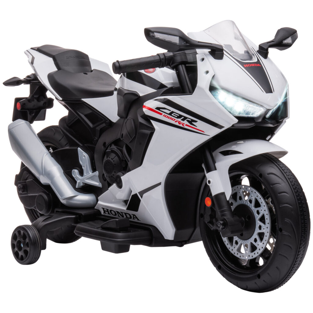 Moto Électrique Enfant Honda 6 V avec Phare & Sons – 3 à 5 Ans – Blanc