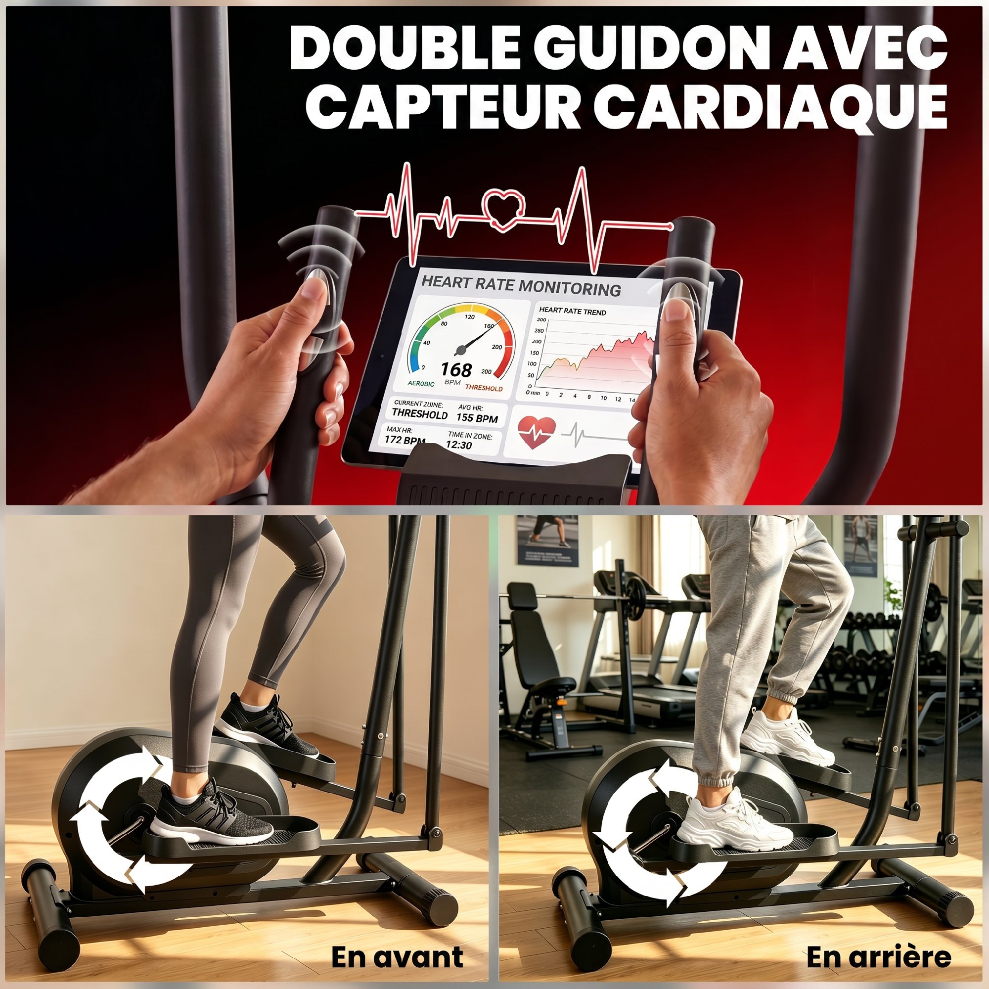 Vélo elliptique magnétique Bluetooth 8 niveaux – gris – vue 7