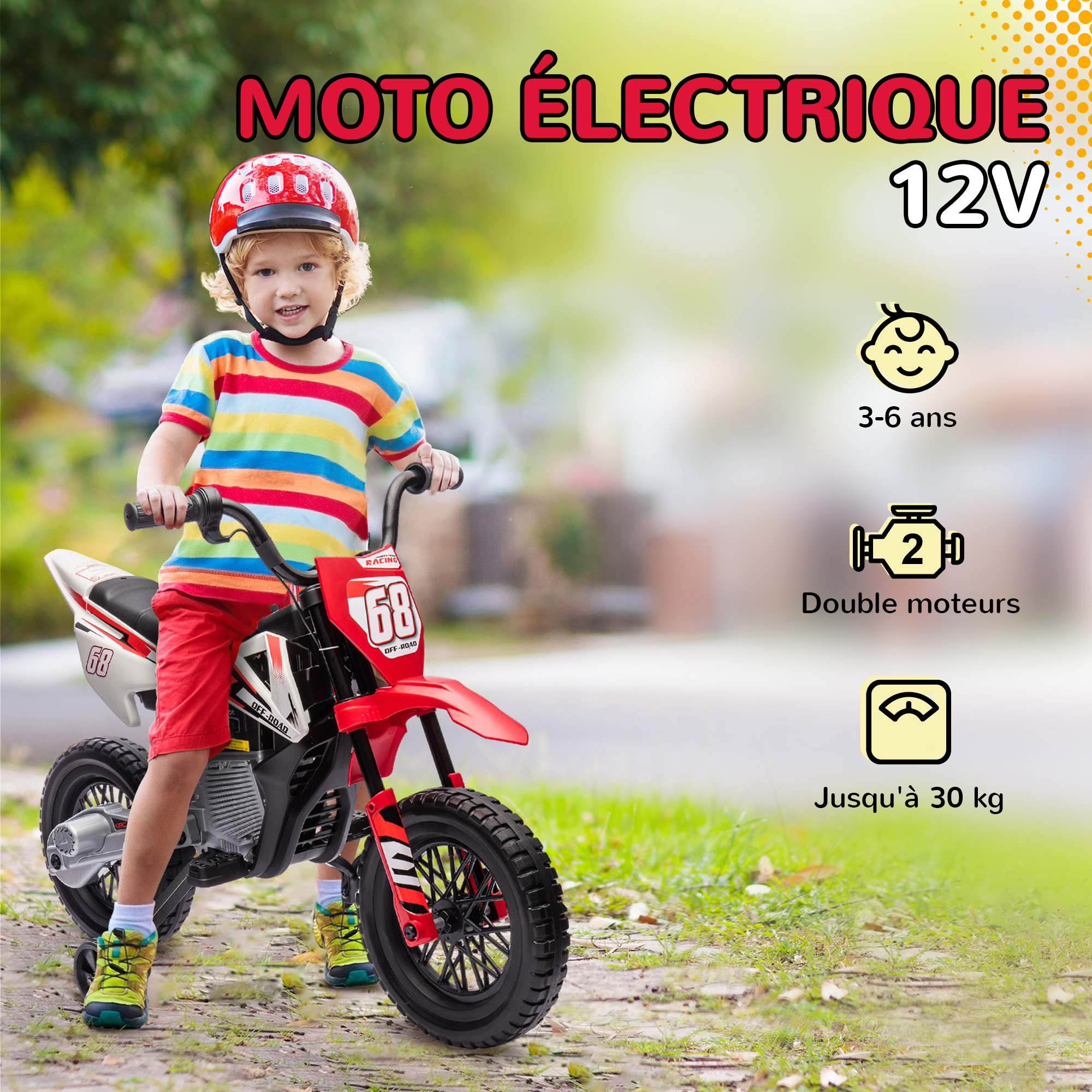 Moto Électrique Enfant 12 V avec 2 Moteurs – Rouge – 3 à 6 Ans – vue 6