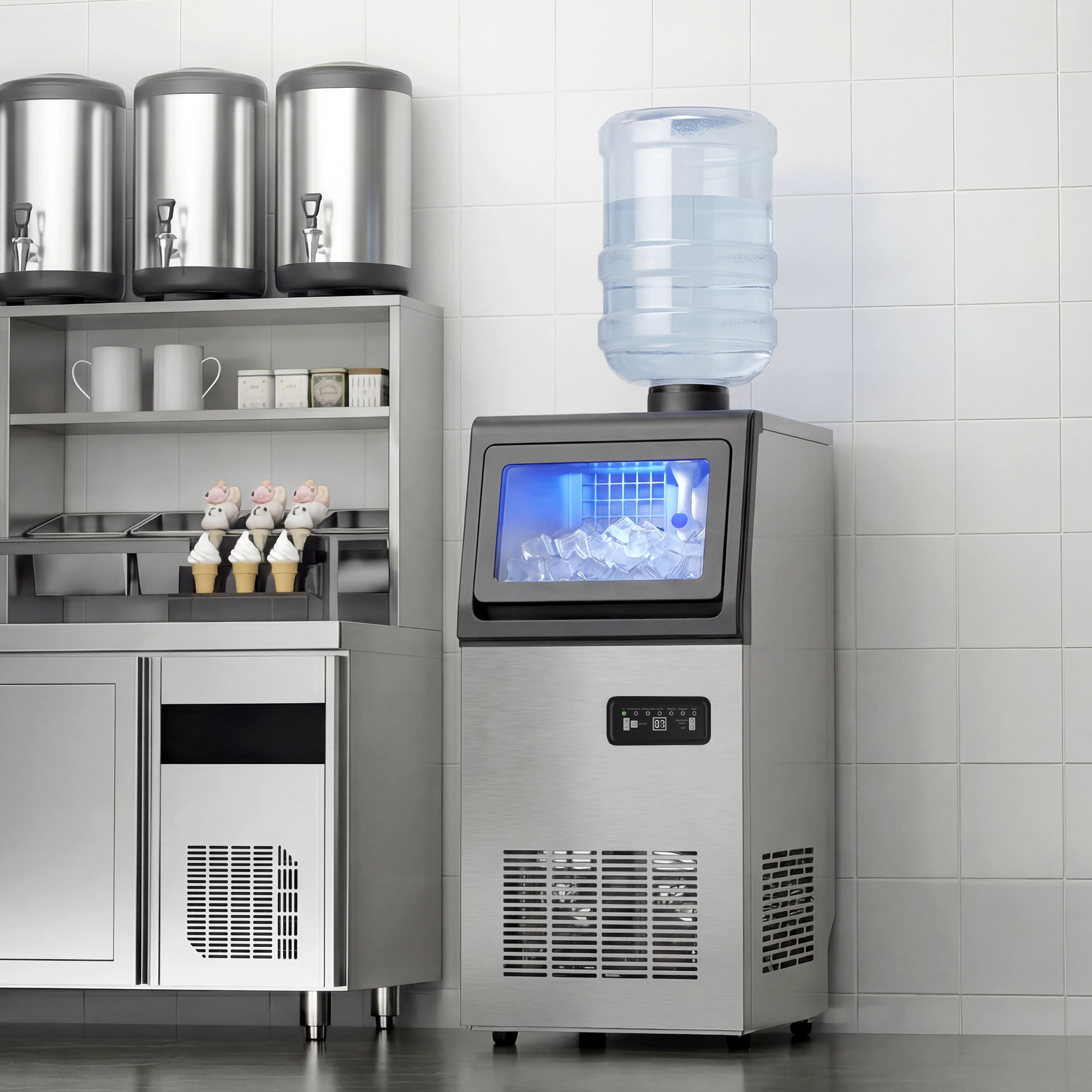 Machine à glaçons commerciale 36 kg/24h, acier inoxydable, ice maker, capacité 5,5 kg, 36 cubes par 10 minutes, – vue 9