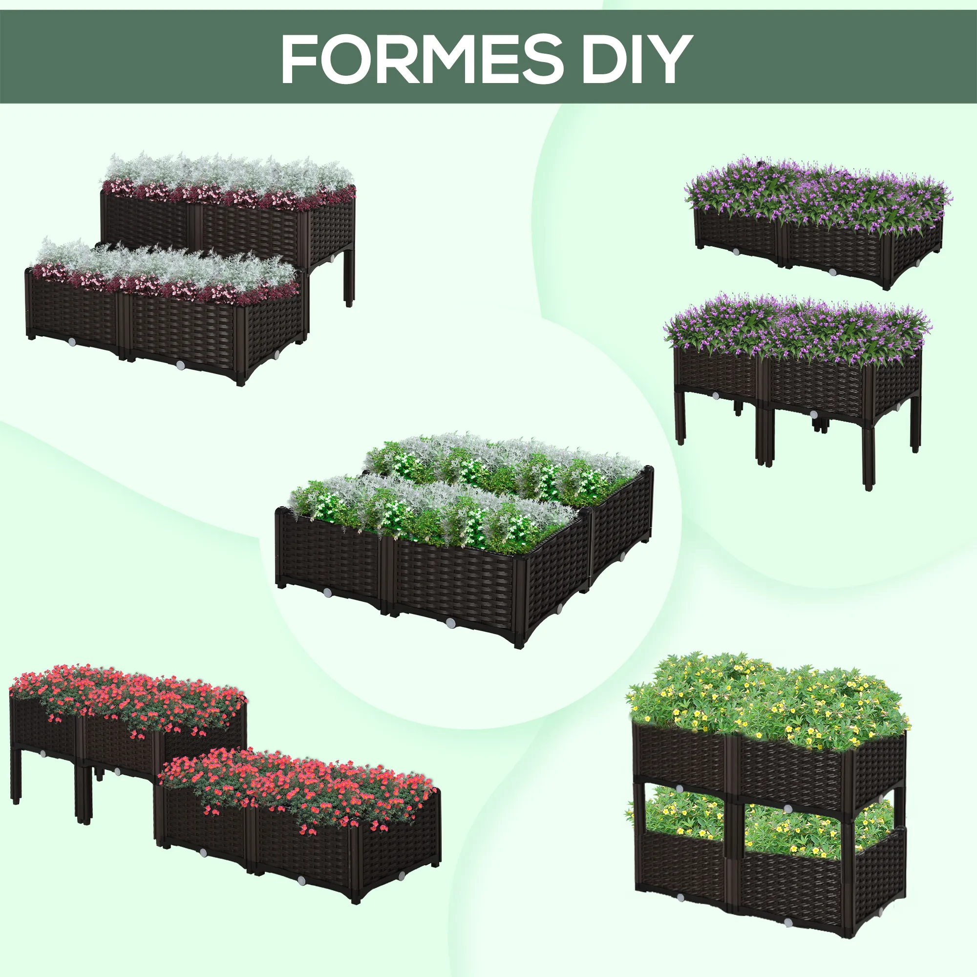 Jardinière sur pieds carré potager 2 étages dim. 80L x 80l x 44H cm insert d'irrigation plastique – vue 7