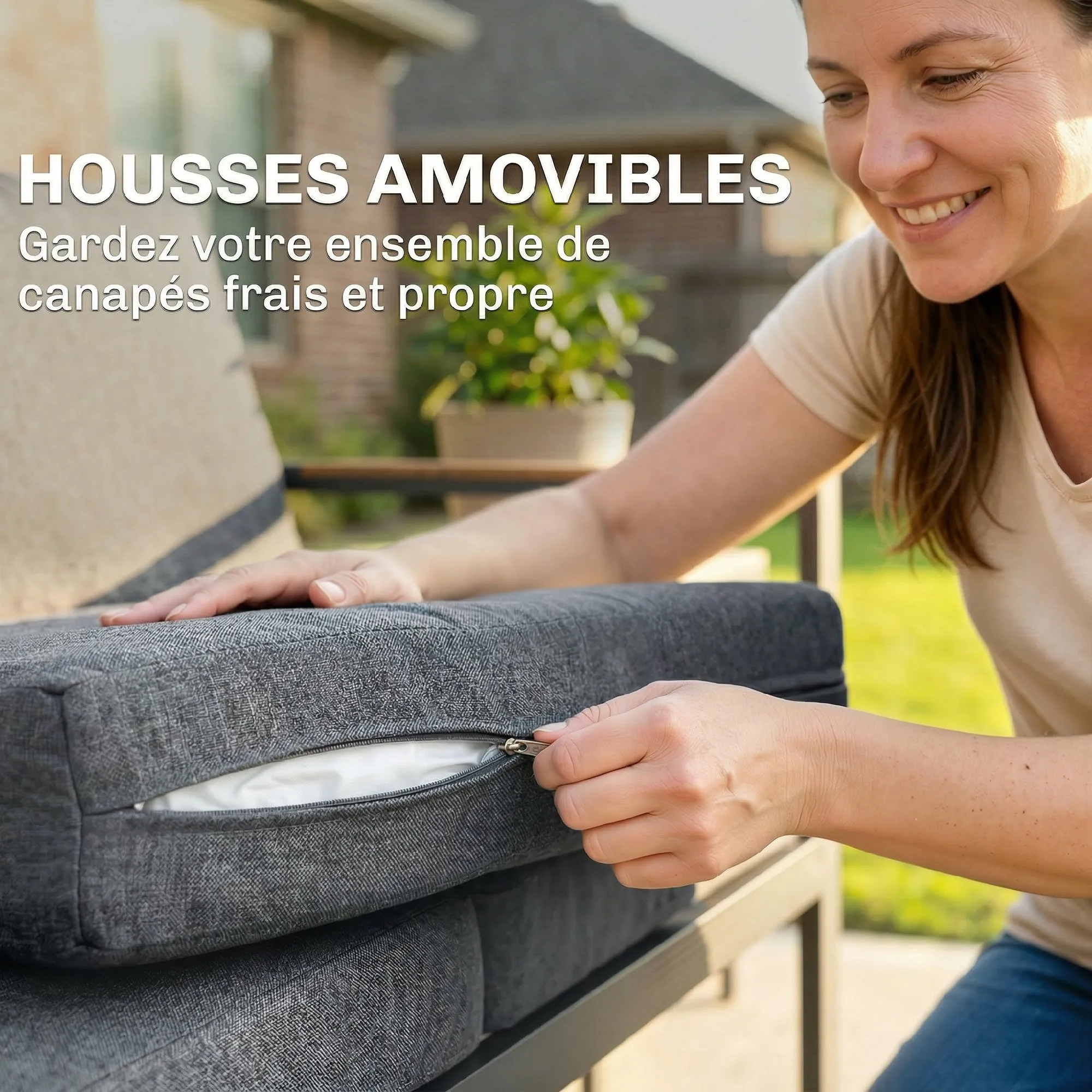 Salon de Jardin 5 Places avec Coussins & Table Basse – Gris Foncé – vue 8