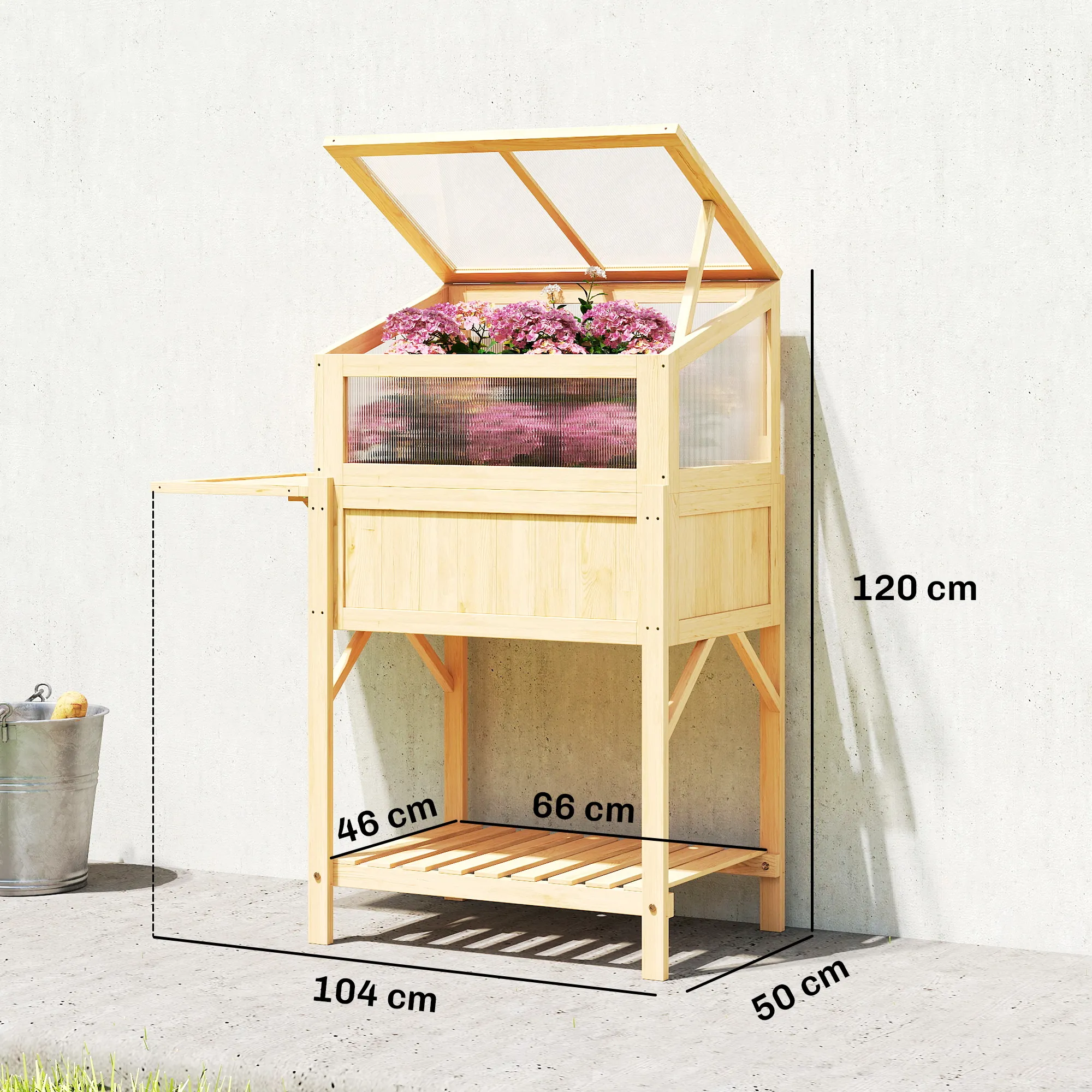 Carré Potager Surélevé avec Serre & Table Pliante – Bois Naturel – autre vue