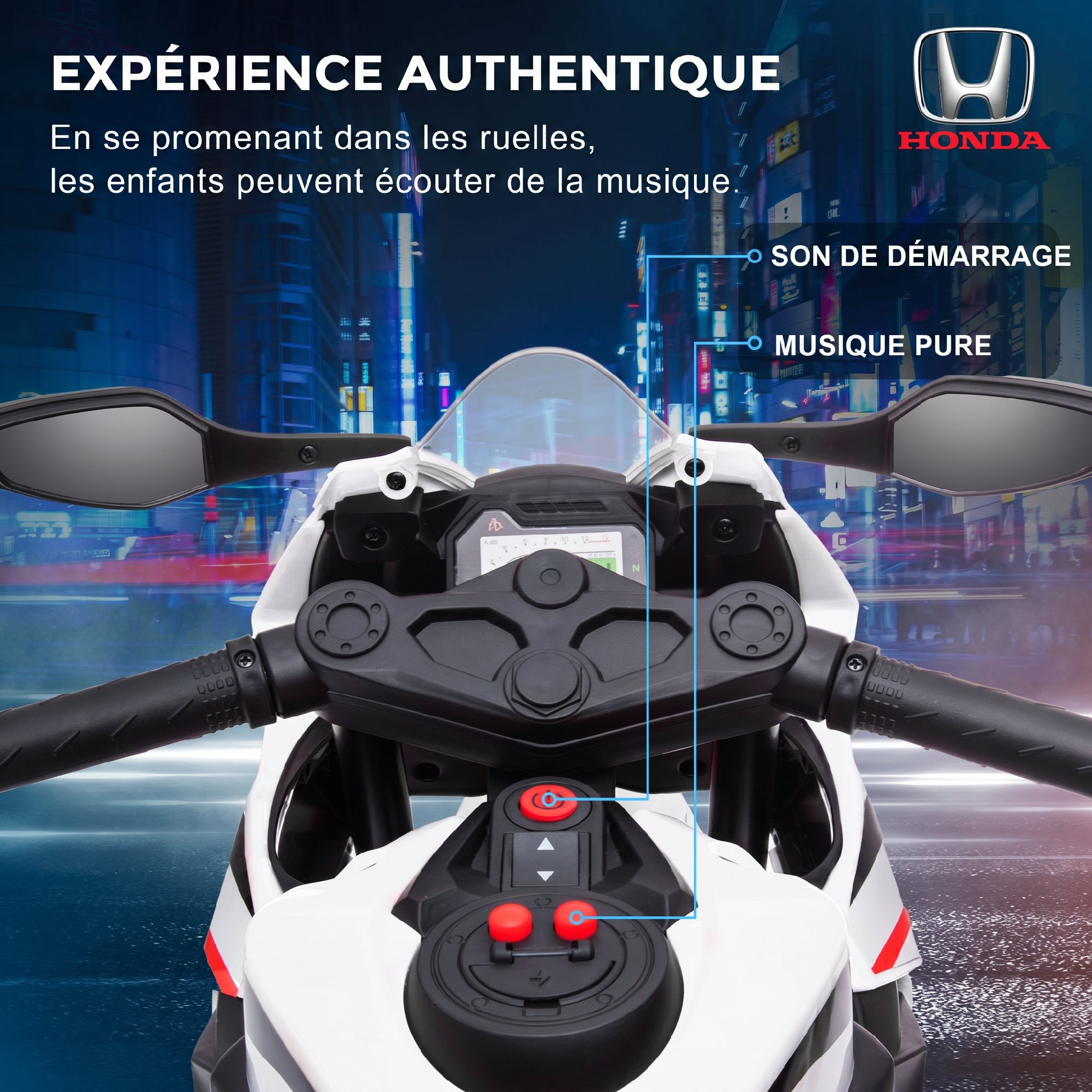 Moto Électrique Enfant Honda 6 V avec Phare & Sons – 3 à 5 Ans – Blanc – vue 5