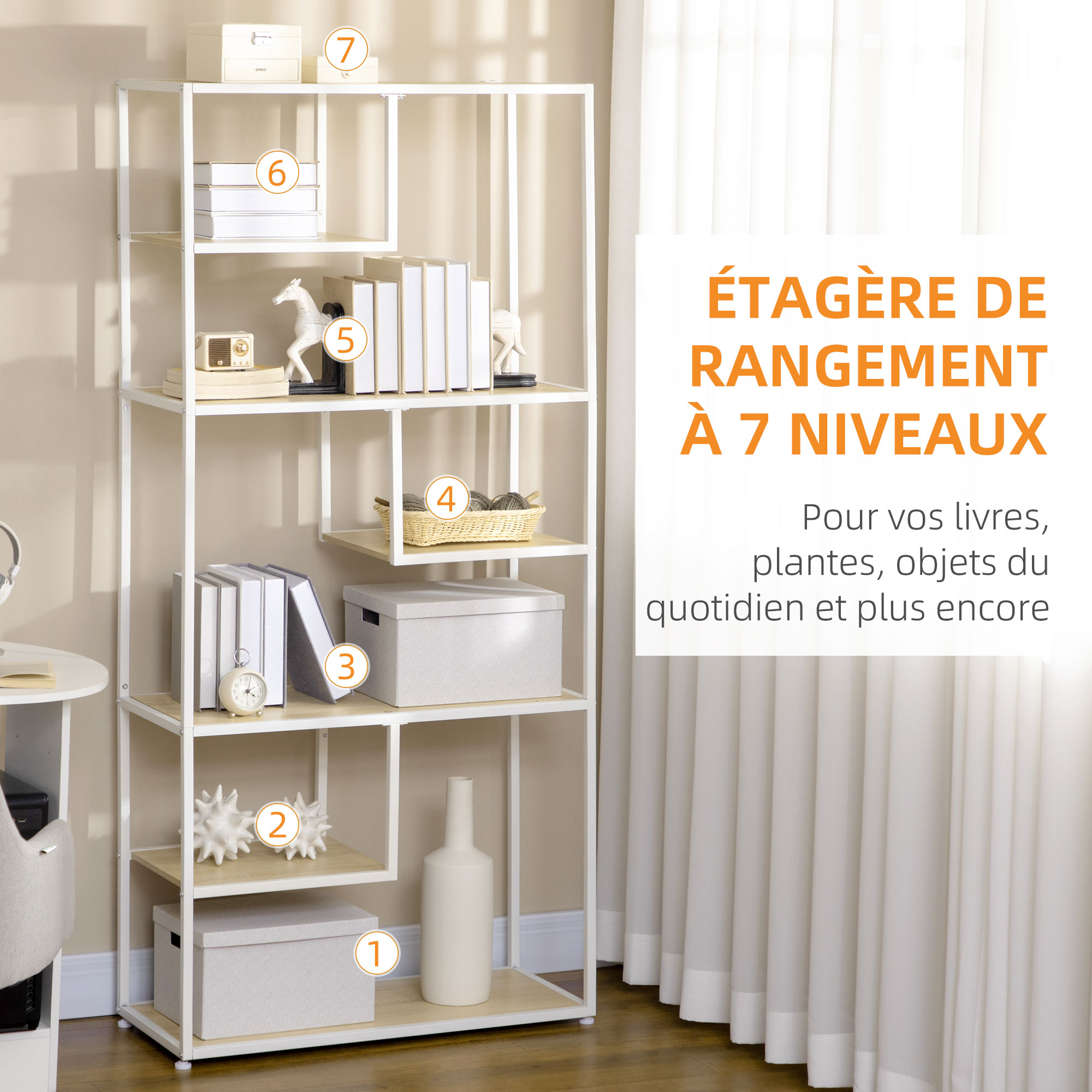 Bibliothèque Industrielle 7 Niveaux avec Structure en Acier – Chêne – vue 5