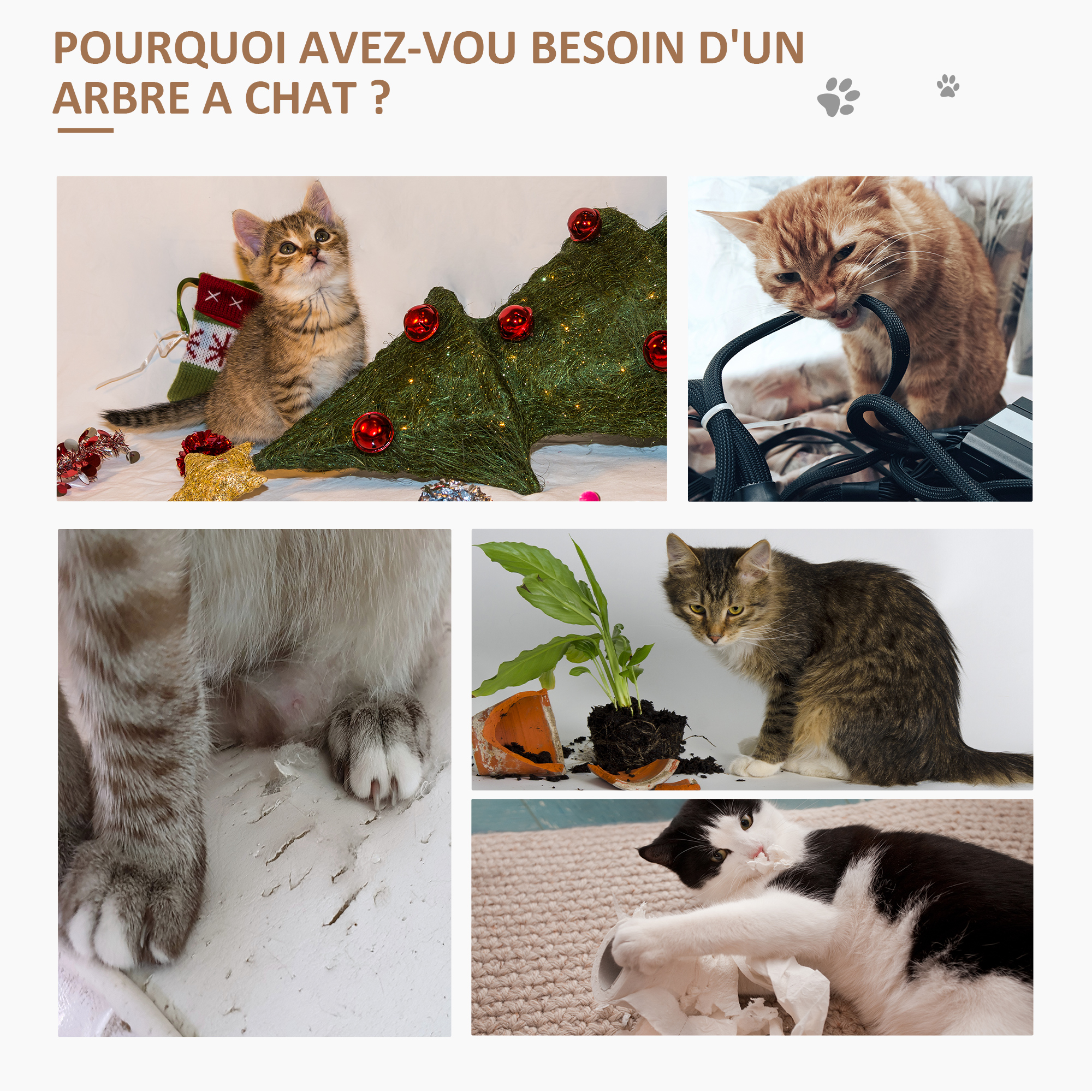Arbre à chat compact 56 cm avec couchage, griffoir en jute & jouet – beige & kaki – vue 6