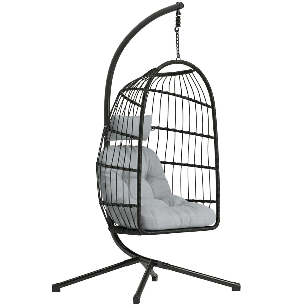 Fauteuil Œuf Suspendu avec Support, Coussin et Appui-Tête – Gris Clair