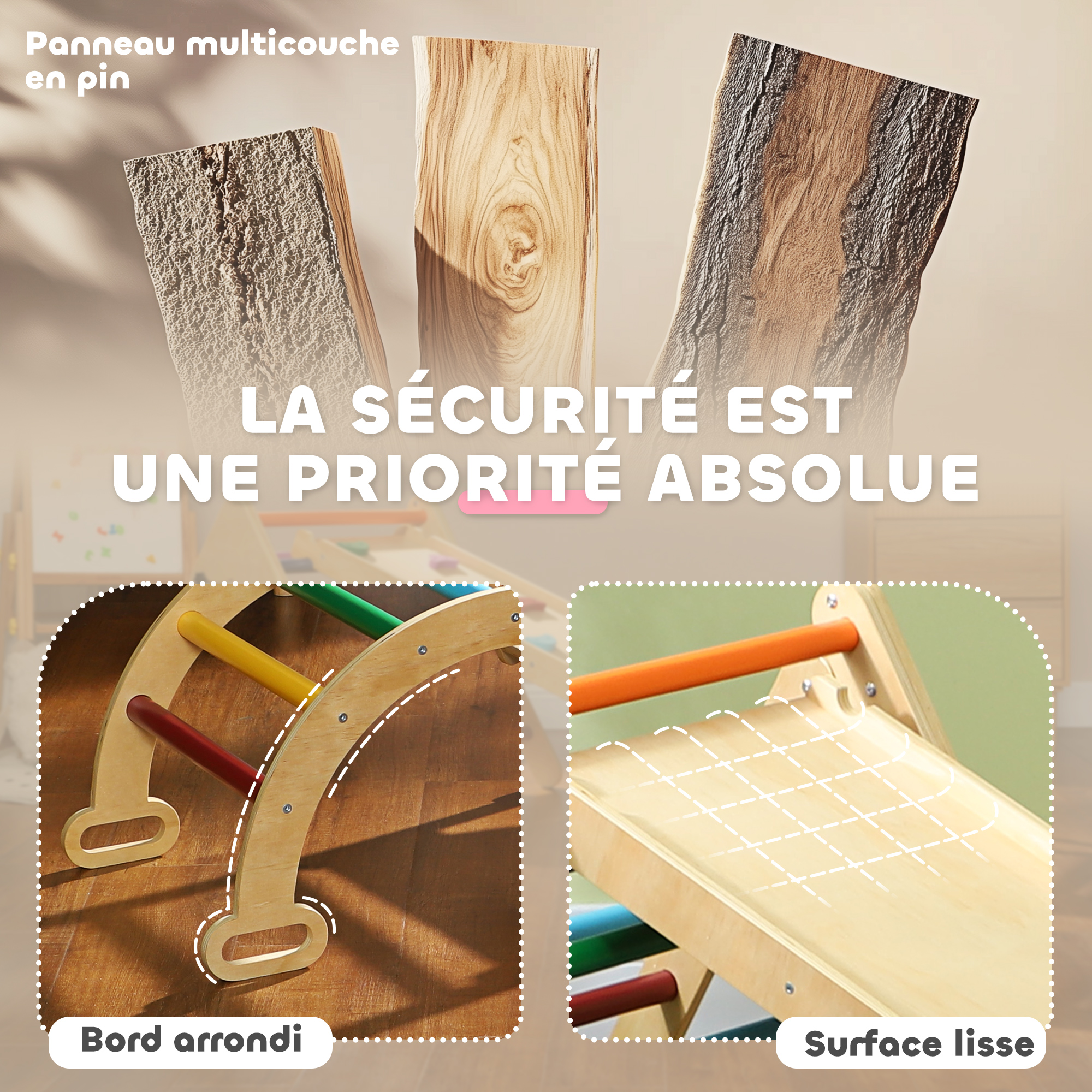 Triangle d’Escalade Enfant 5-en-1 avec Rampe, Toboggan & Bascule – Multicolore – vue 5