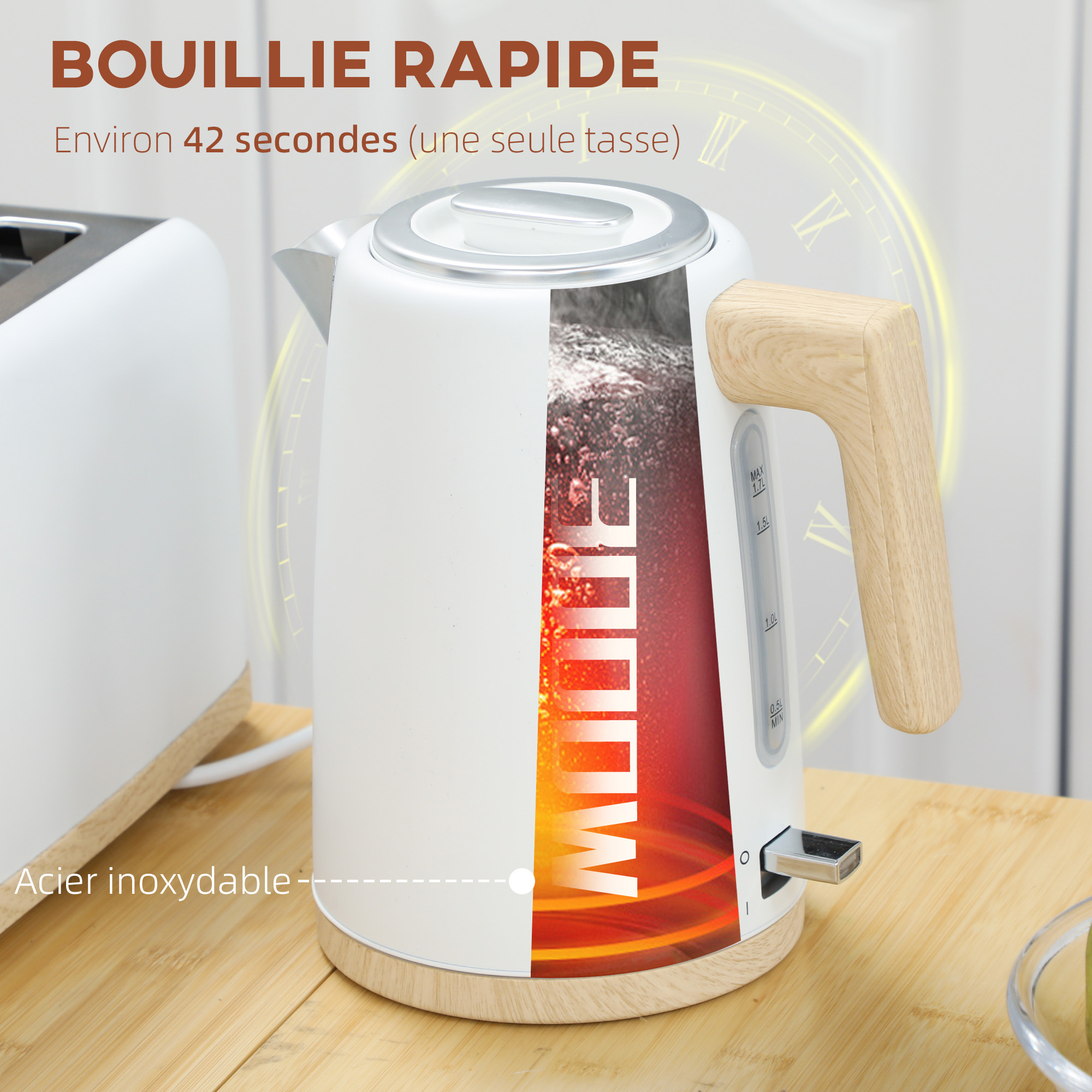 Ensemble Bouilloire 1,7 L & Grille-Pain 2 Tranches – 2200 W – Blanc – vue de détail