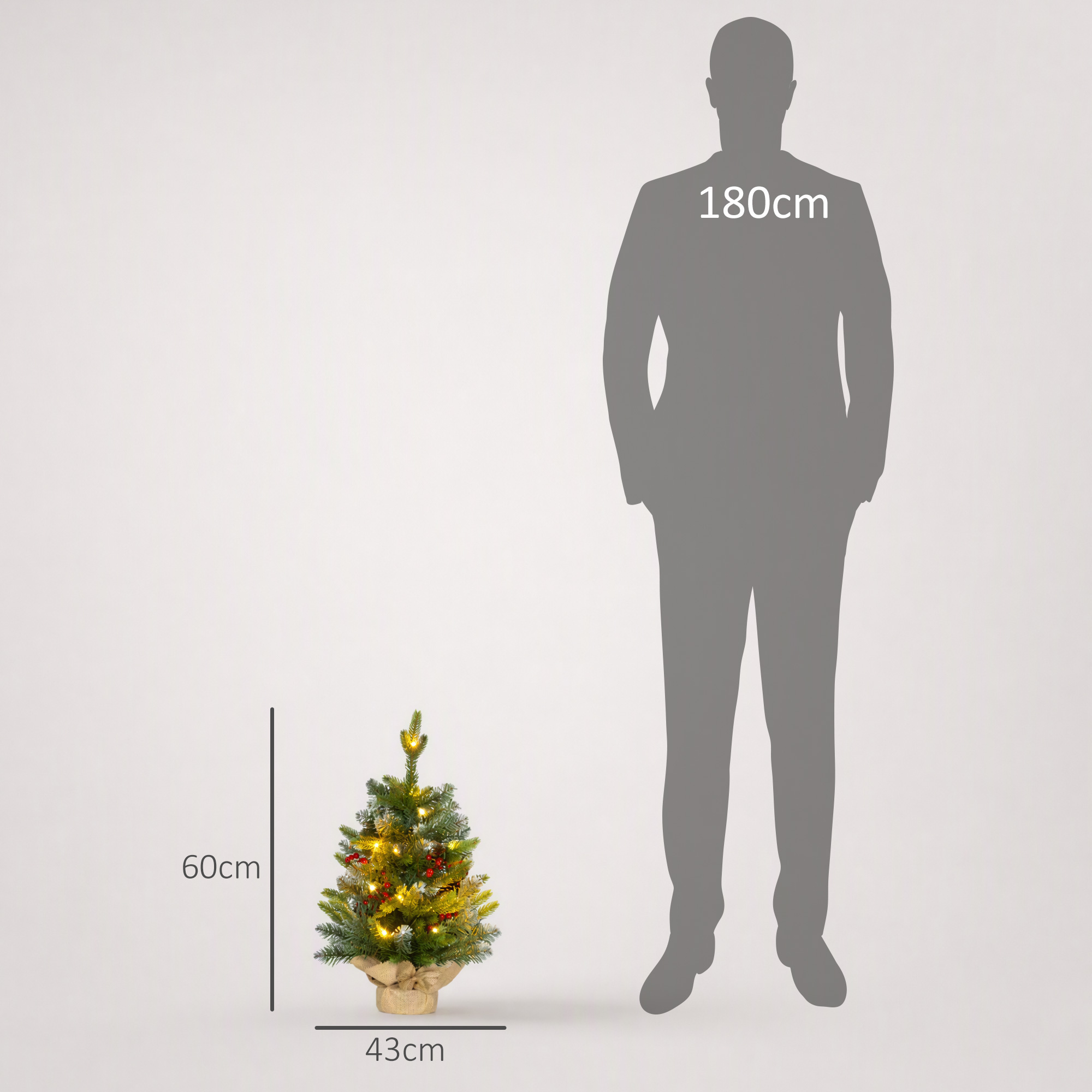 Sapin de Noël de table 60 cm lumineux – 20 LED, pommes de pin et baies – HOMCOM – autre vue