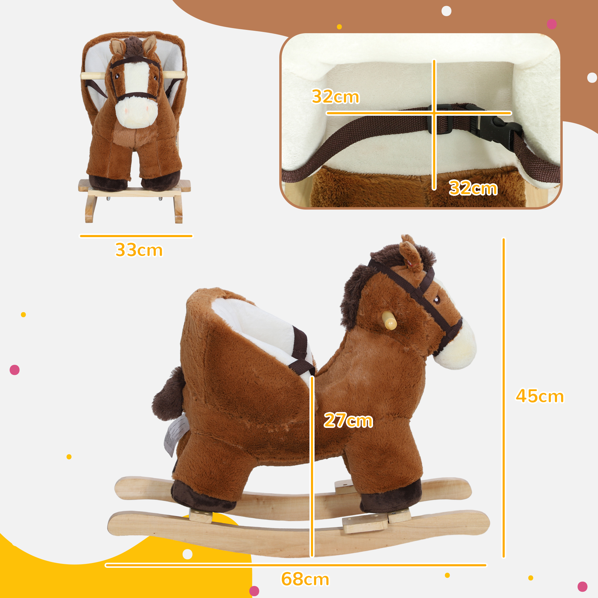 Cheval à Bascule Bébé avec Sons, Ceinture & Repose-Pieds – 18 à 36 Mois – Marron – autre vue