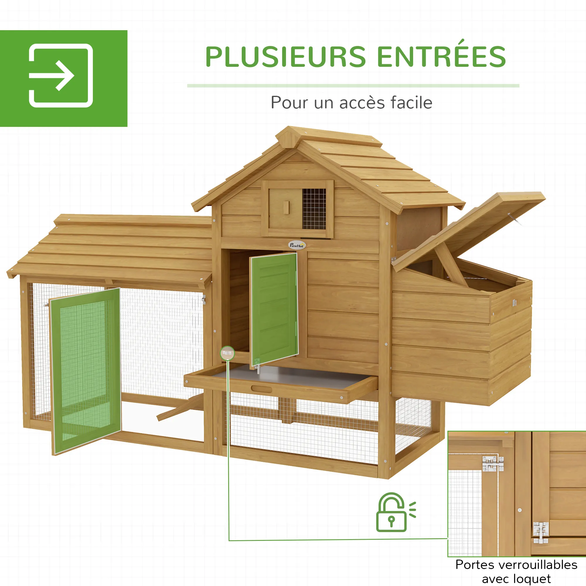 Poulailler Cottage en Bois avec Enclos, Pondoir & Tiroir – 151 cm – Bild 5