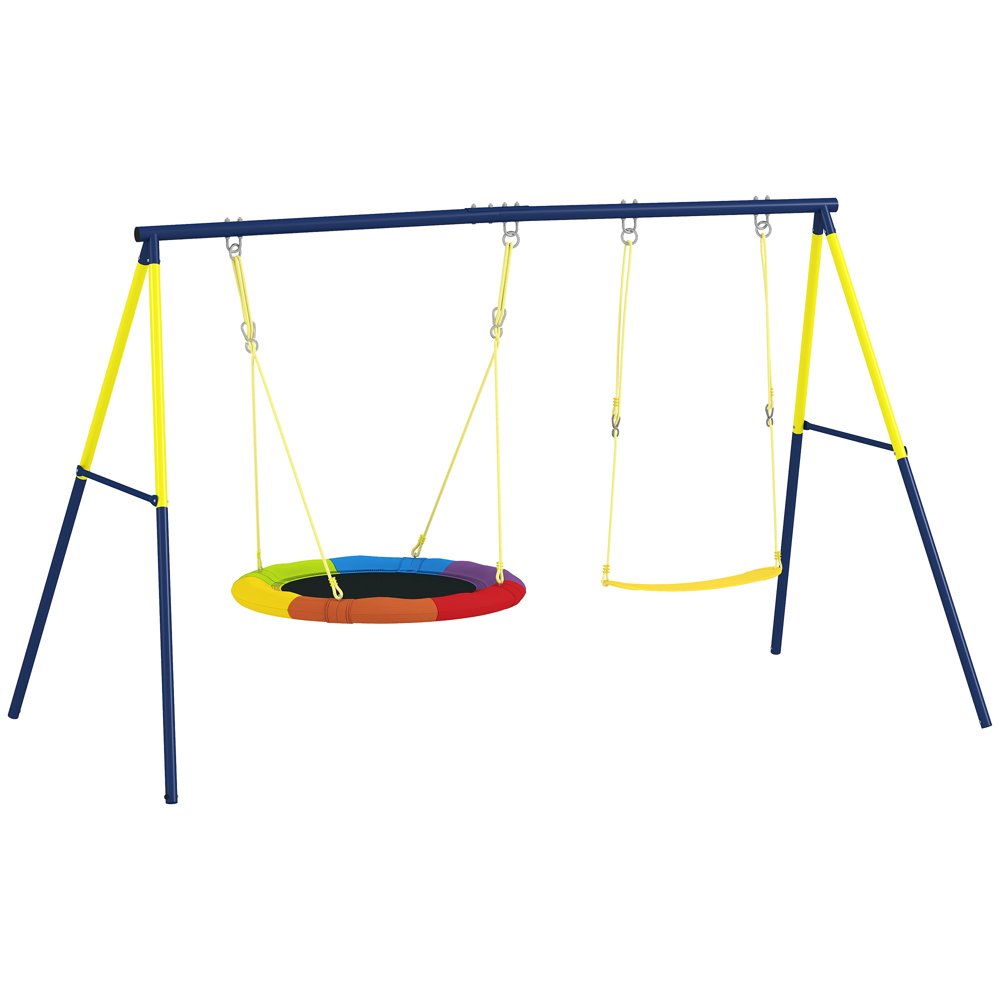 Balançoire portique pour enfant avec double balancelles, cordes réglables, cadre en acier, pour 3-8 ans, multicolore