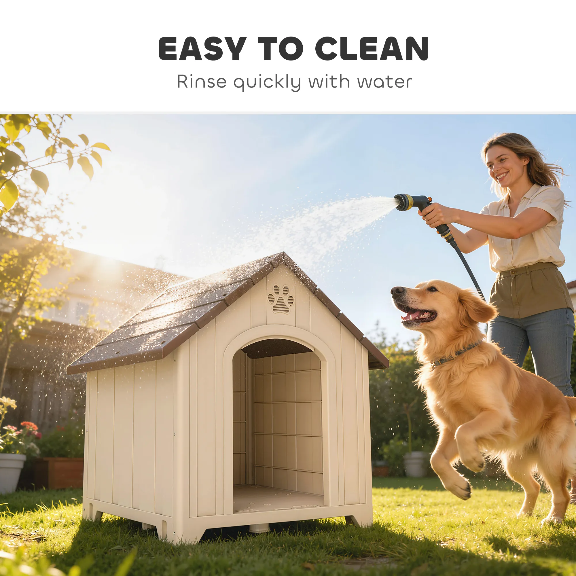 Niche pour chien extérieur, maison chien en polypropylène imperméable, ventilé, plancher surélevé, beige - Afbeelding 3
