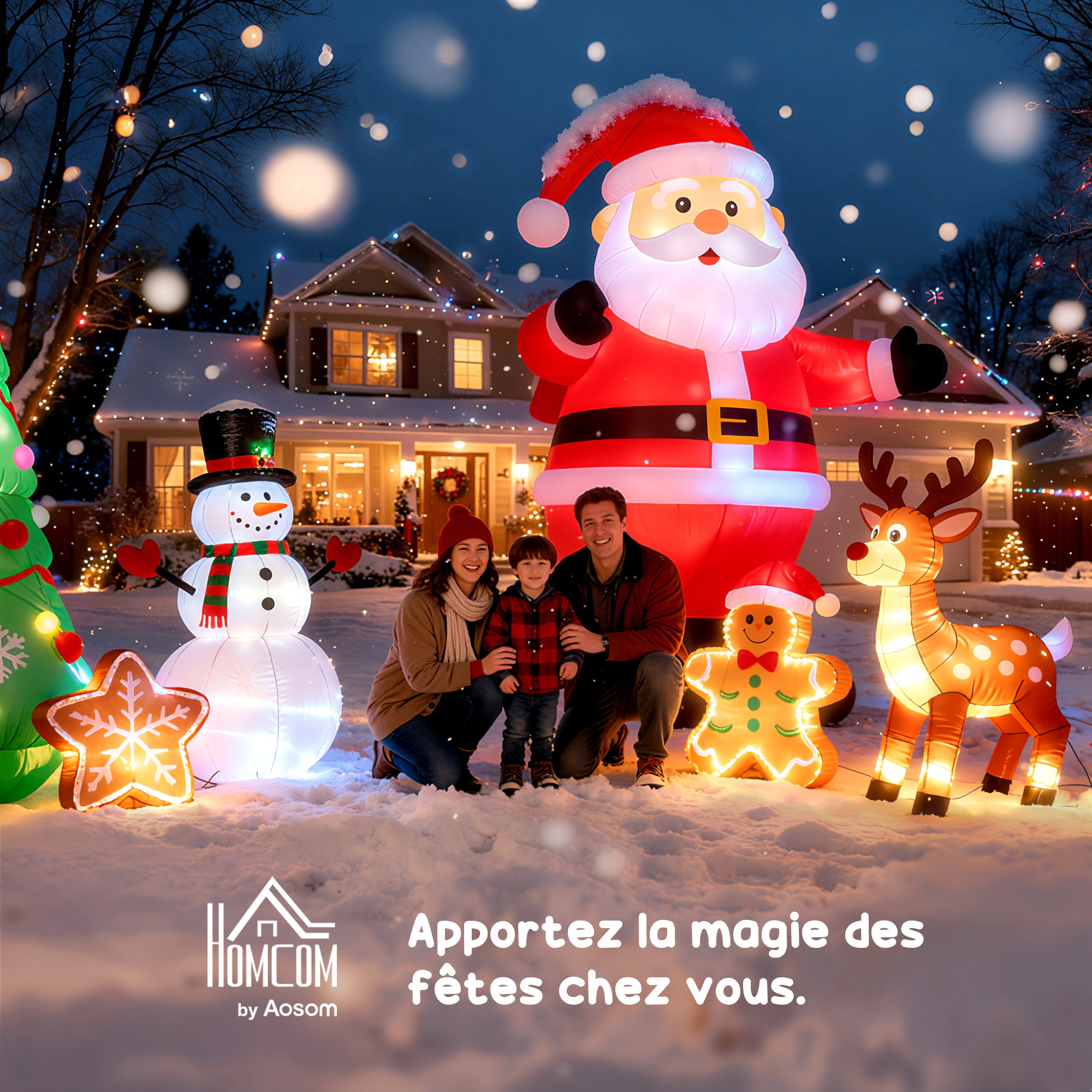Père Noël gonflable avec cheminée 210 cm et LED – HOMCOM – vue 9