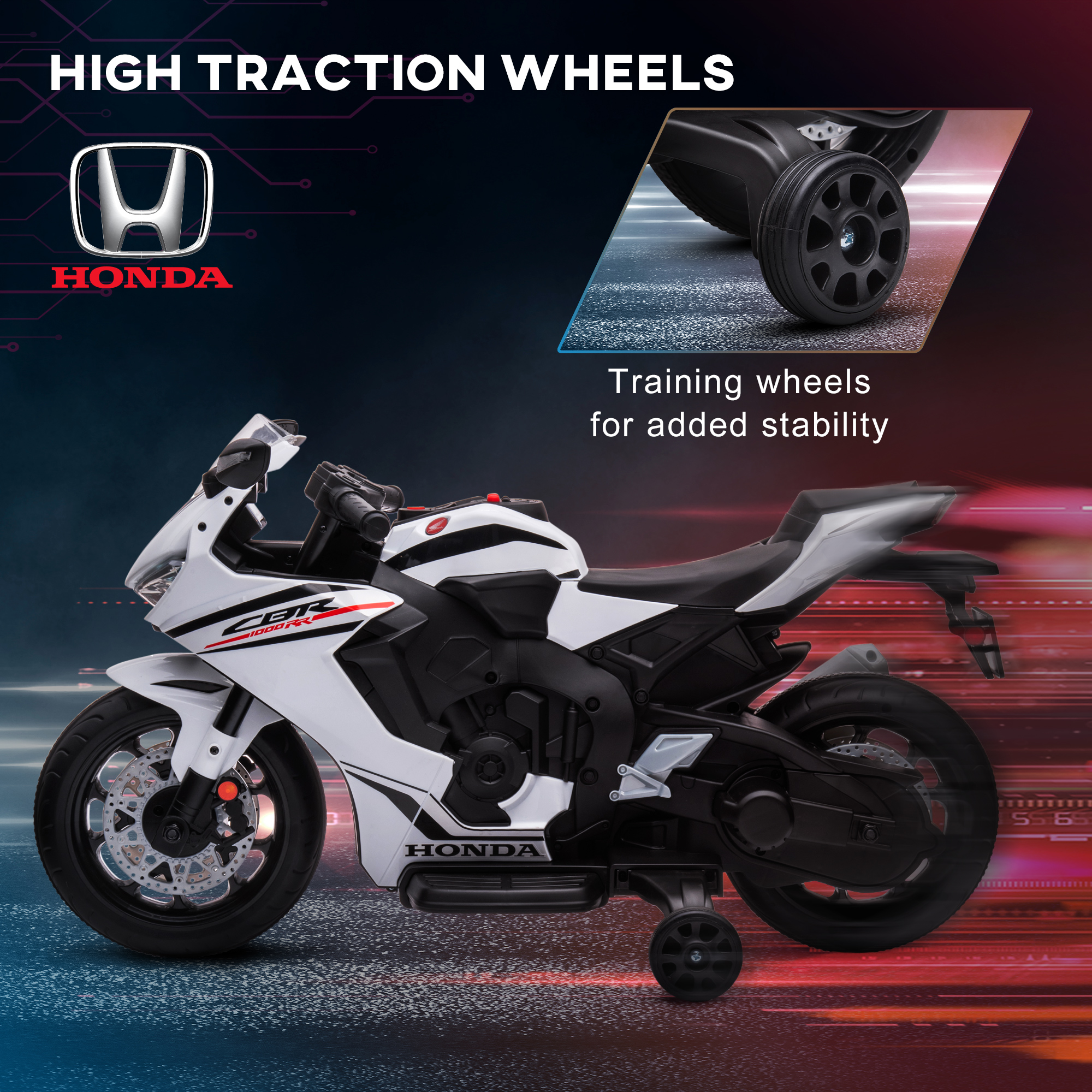 Moto Électrique Enfant Honda 6 V avec Phare & Sons – 3 à 5 Ans – Blanc – vue 8