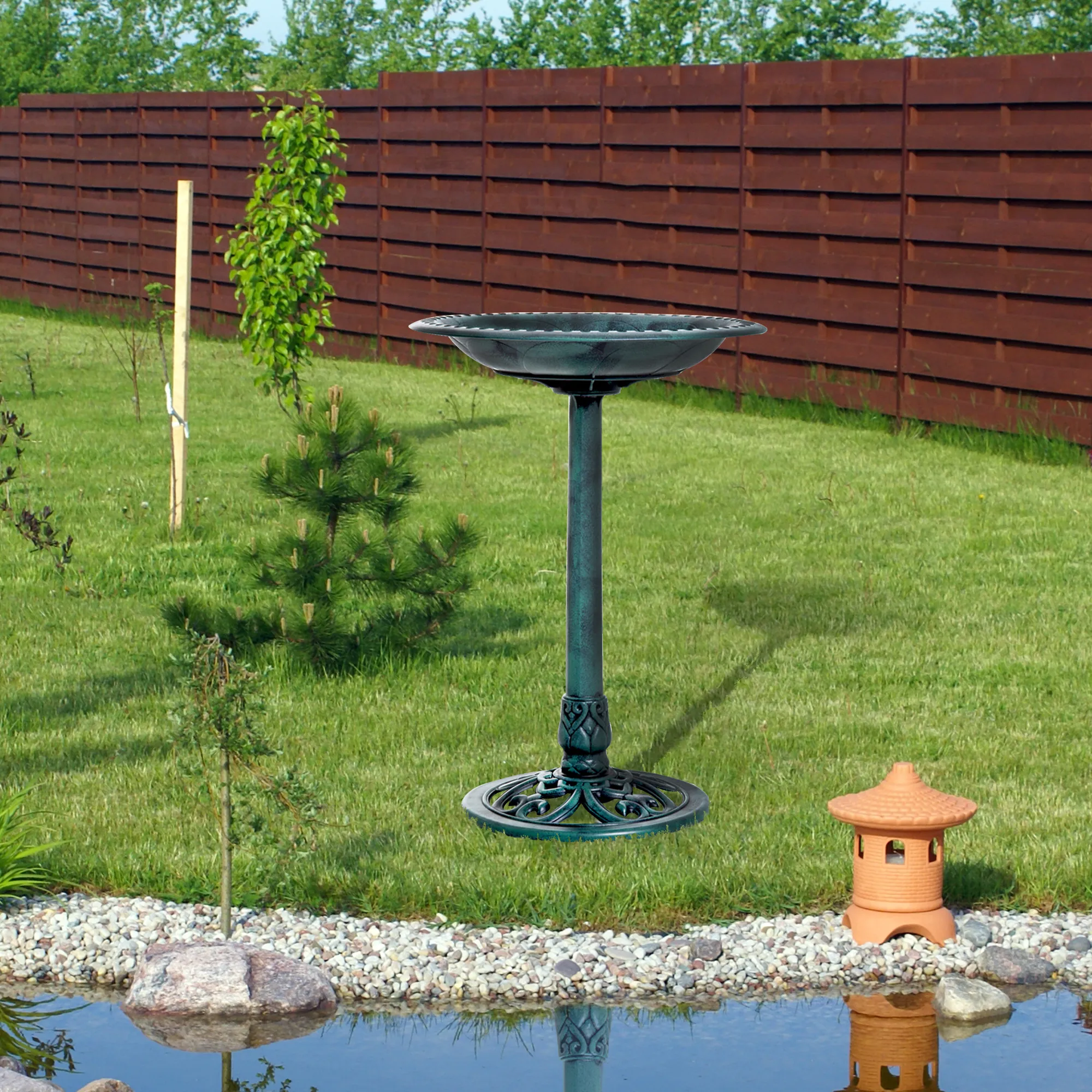 Bain d'oiseaux plateau de diamètre 50cm abreuvoir oiseaux extérieur sur pied hauteur 69,5 cm érugineux – vue supplémentaire