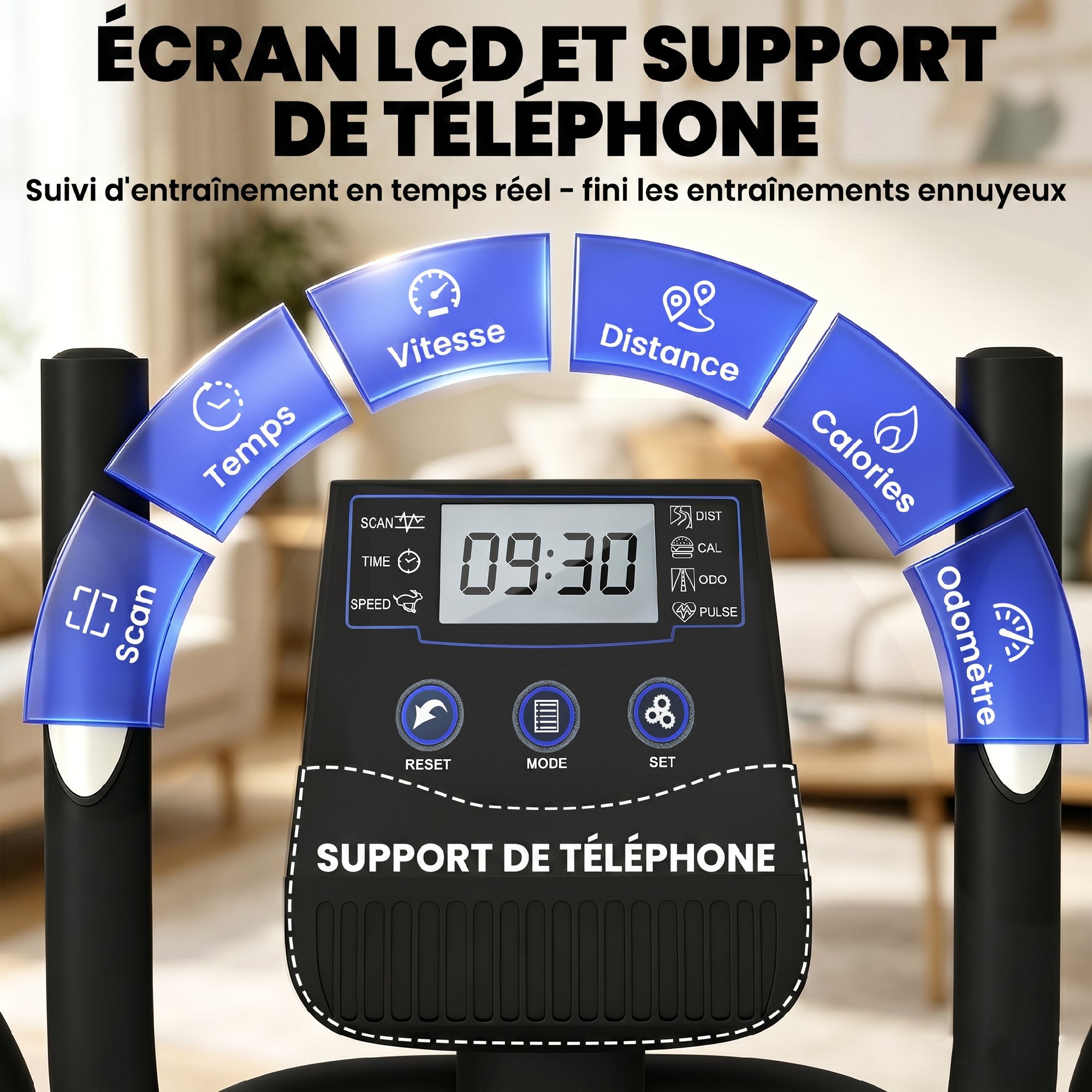 Vélo elliptique magnétique Bluetooth 8 niveaux – gris – vue 6