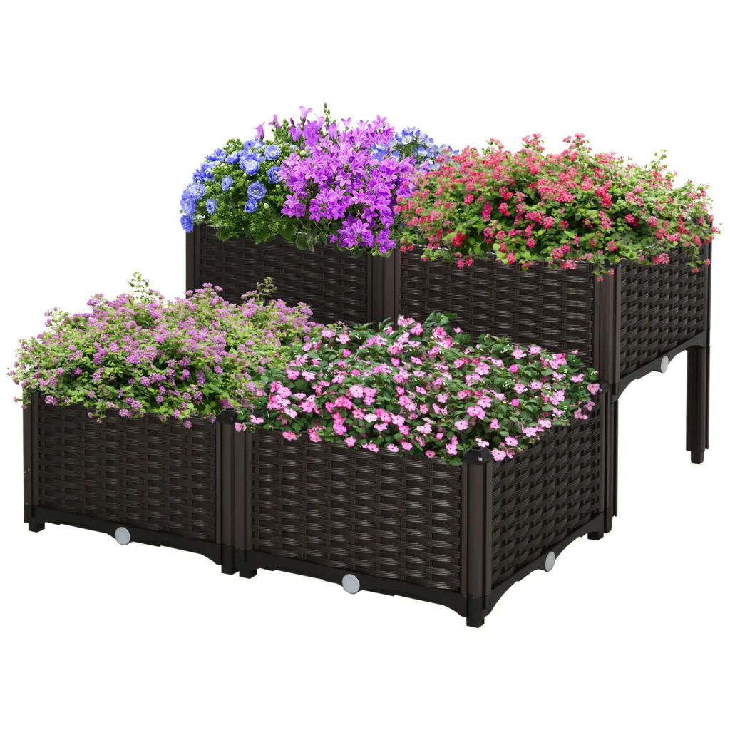 Jardinière sur pieds carré potager 2 étages dim. 80L x 80l x 44H cm insert d'irrigation plastique