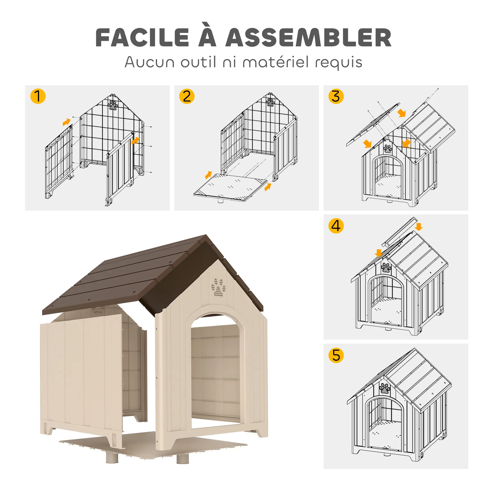 Niche pour chien extérieur, maison chien en polypropylène imperméable, ventilé, plancher surélevé, beige - Afbeelding 4