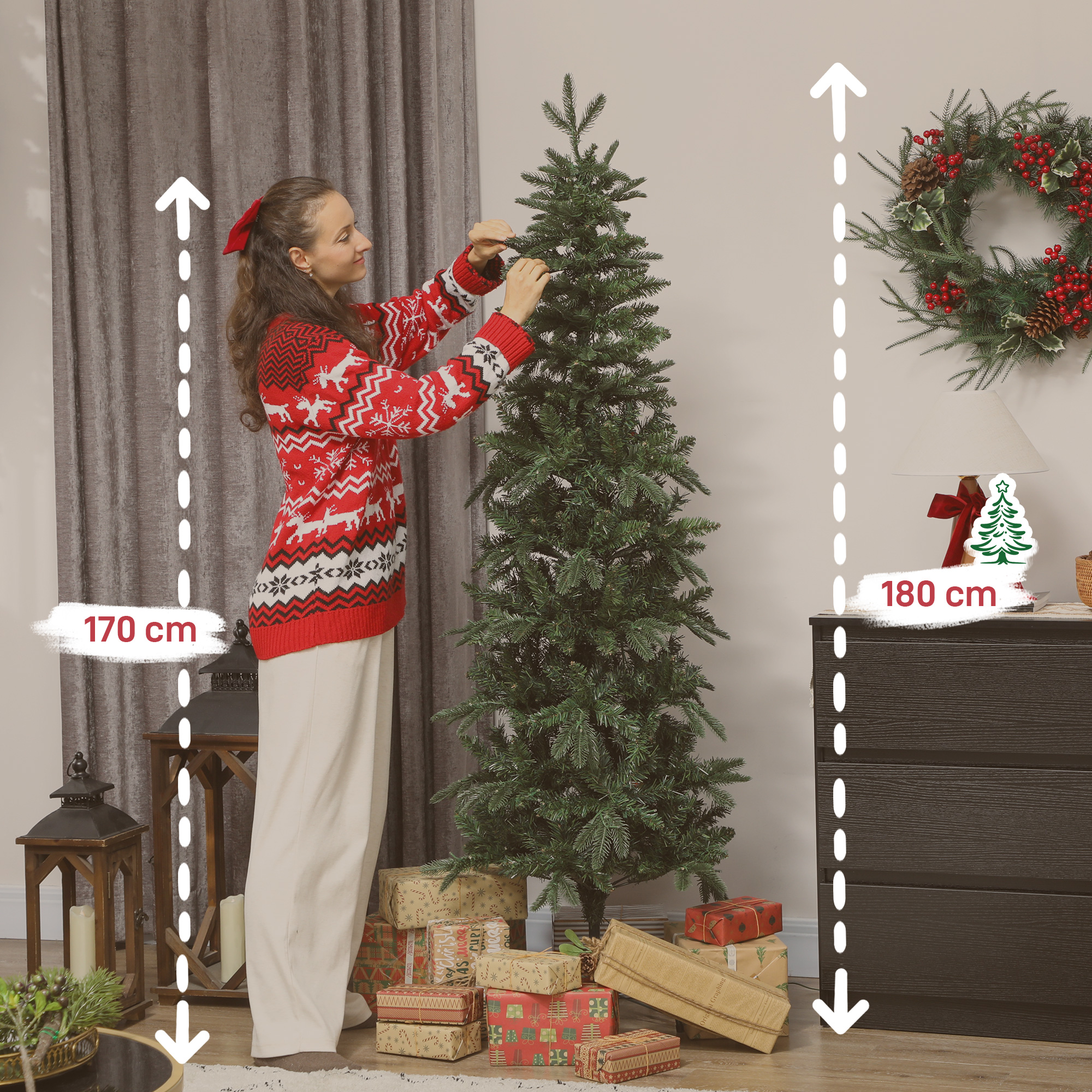 Sapin de Noël Artificiel Slim 180 cm avec 200 LED – Vert – autre vue