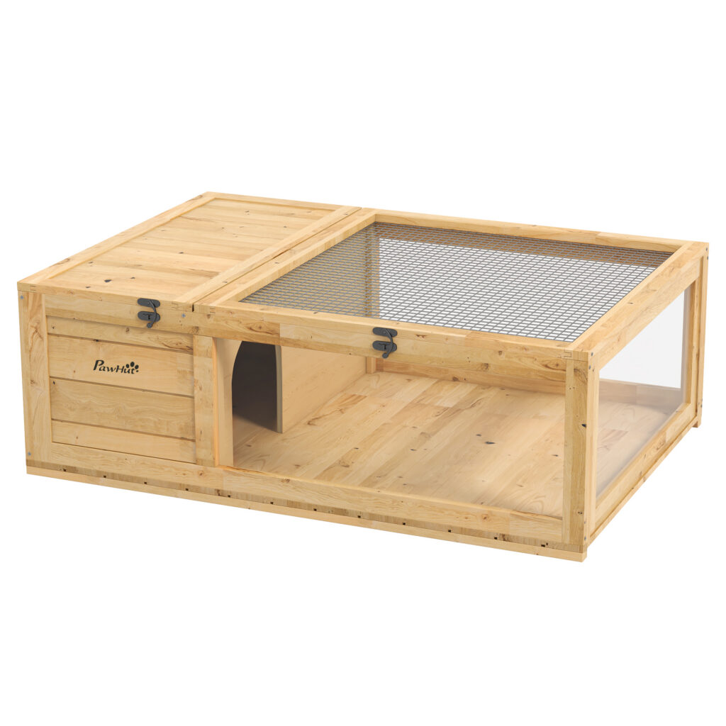 Enclos pour Tortue en Bois avec 2 Espaces – 91 × 60,5 × 32 cm