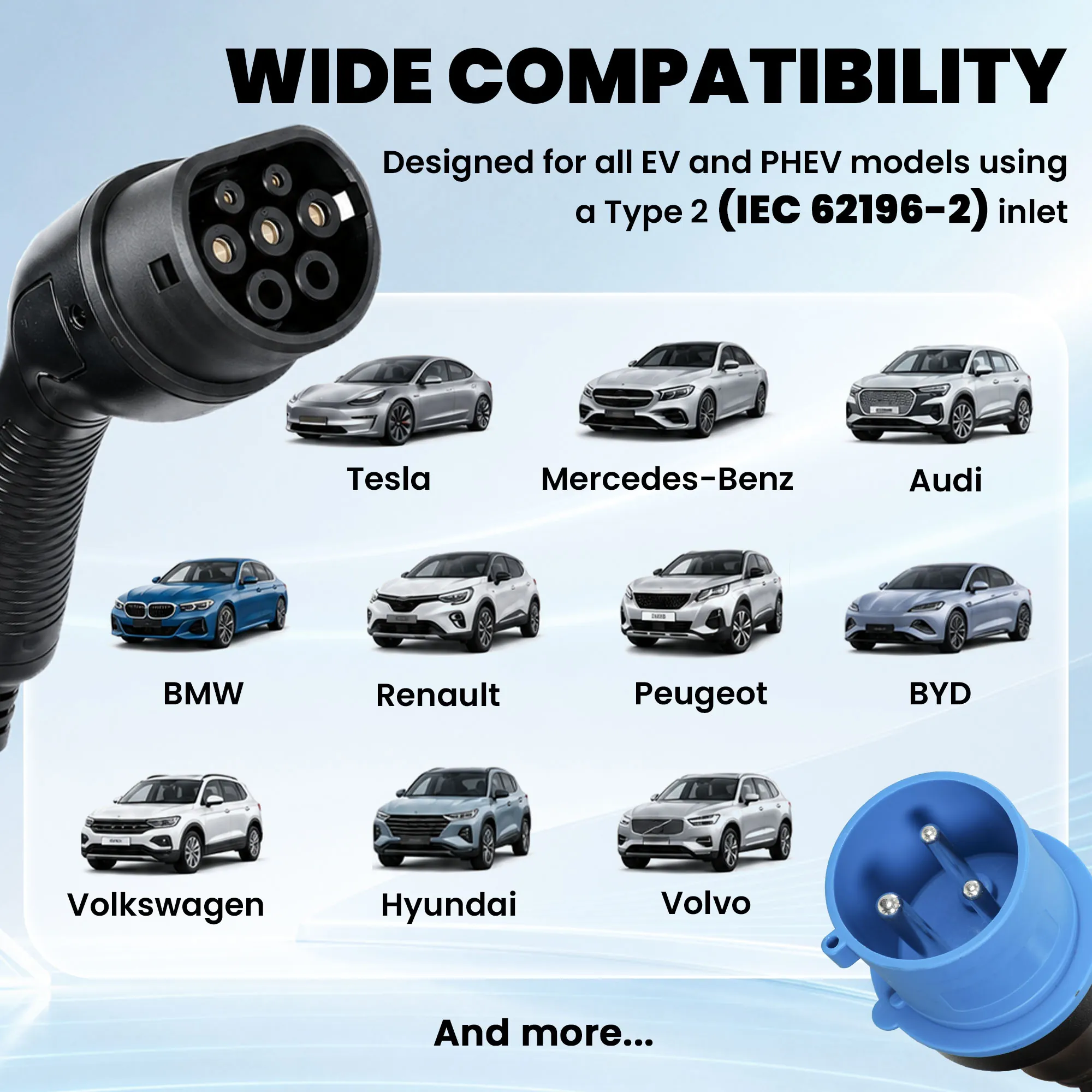 Chargeur voiture électrique Type 2 7,4 kW 32 A avec câble 8 m – noir - Afbeelding 9
