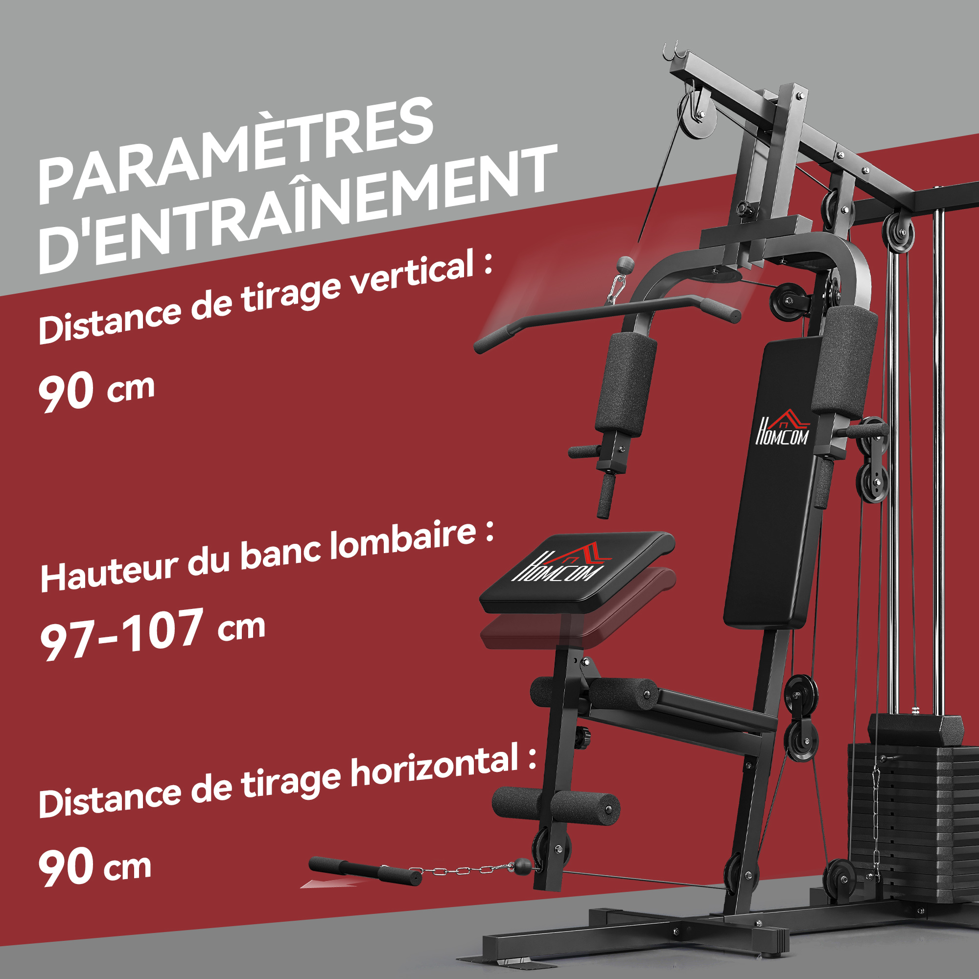 Station de Musculation Multifonction 65 kg avec Poulies – vue 7