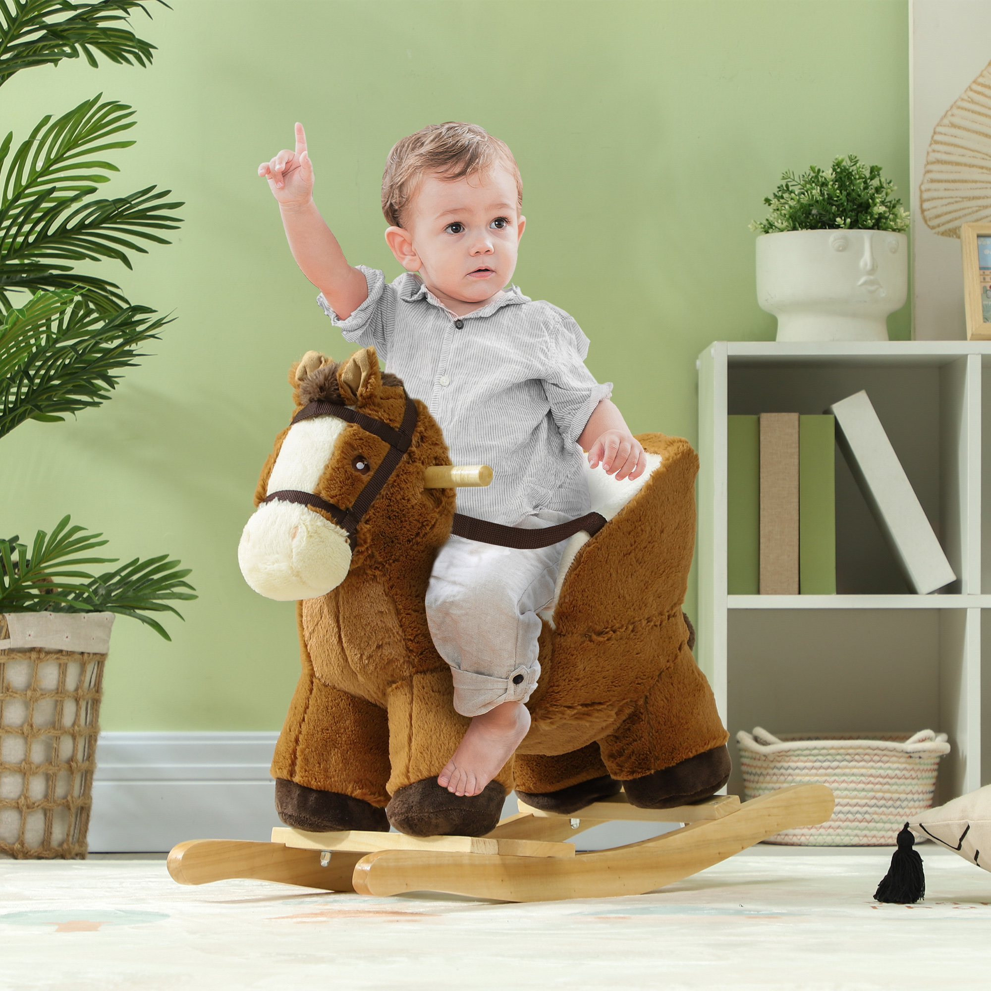 Cheval à Bascule Bébé avec Sons, Ceinture & Repose-Pieds – 18 à 36 Mois – Marron – vue supplémentaire