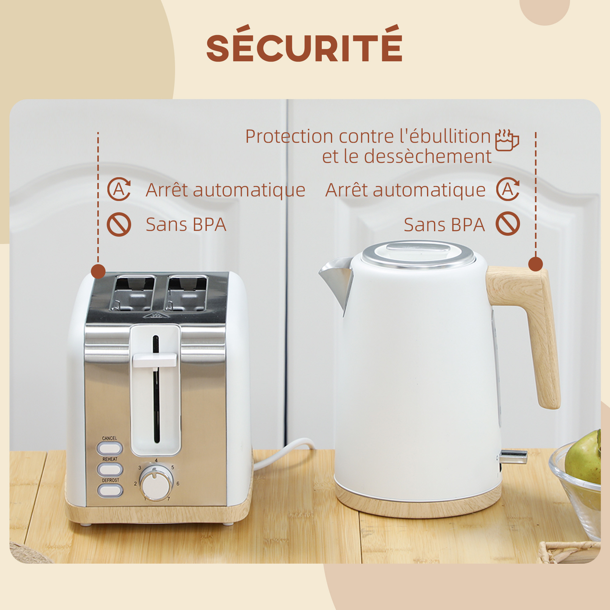 Ensemble Bouilloire 1,7 L & Grille-Pain 2 Tranches – 2200 W – Blanc – vue 7