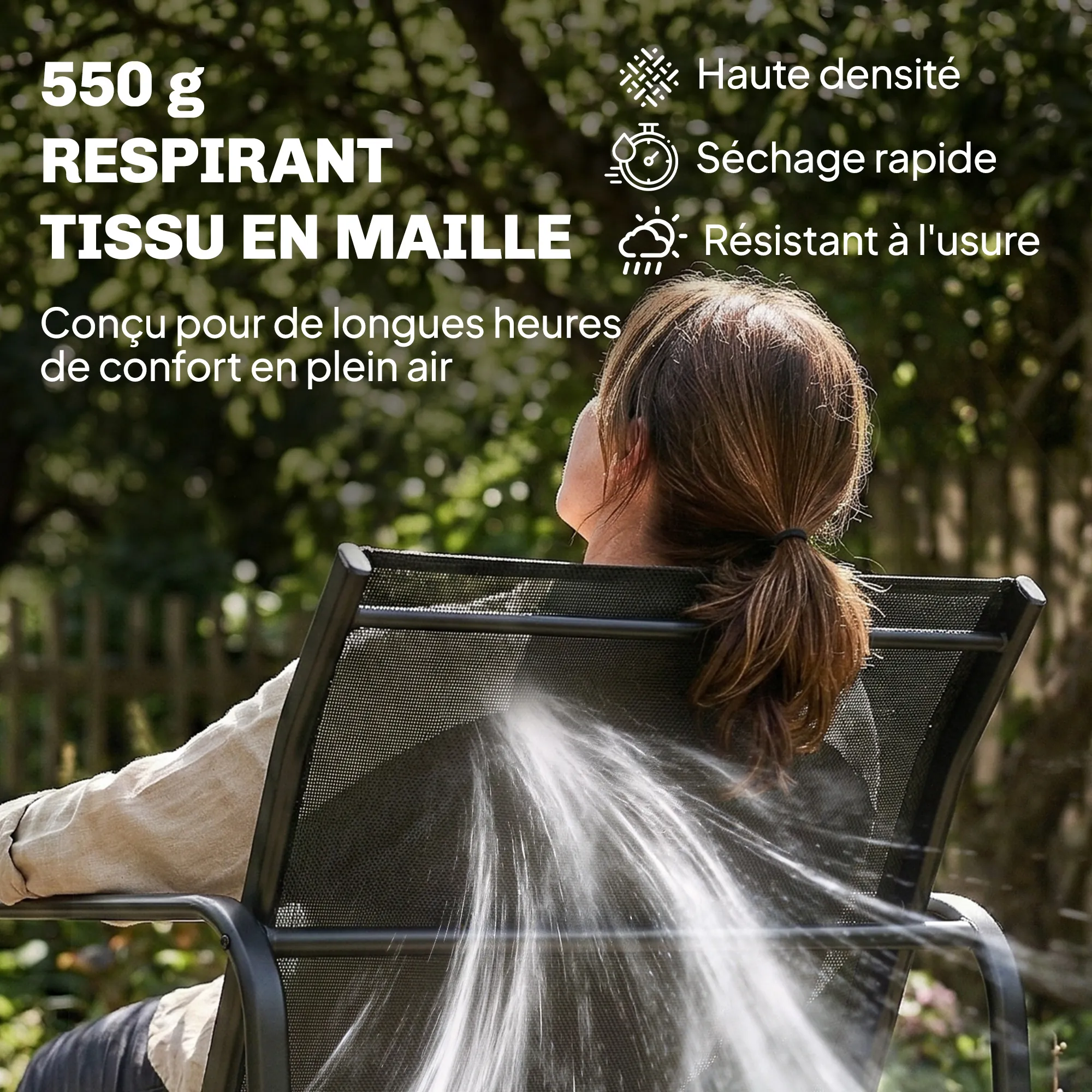 Salon de jardin 4 pièces avec canapé, fauteuils et table basse, gris foncé et noir – vue 5
