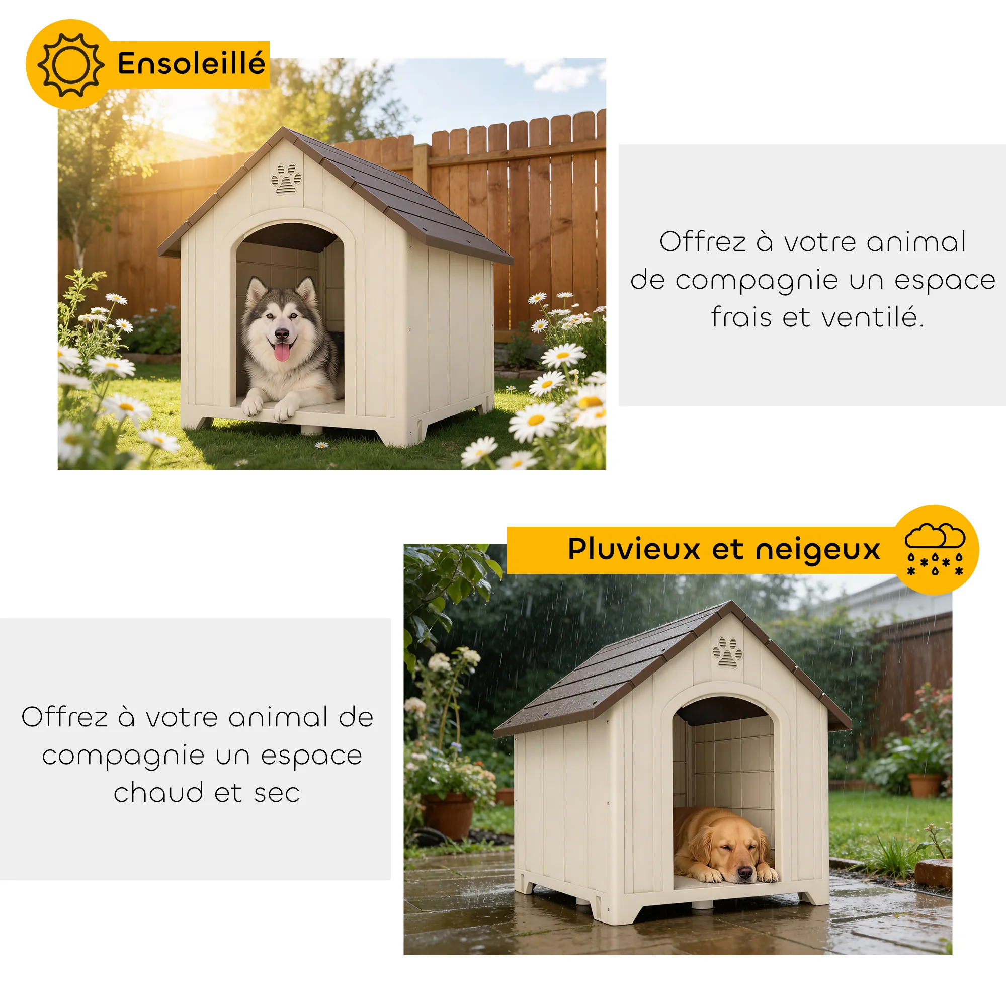 Niche pour chien extérieur, maison chien en polypropylène imperméable, ventilé, plancher surélevé, beige - Afbeelding 5