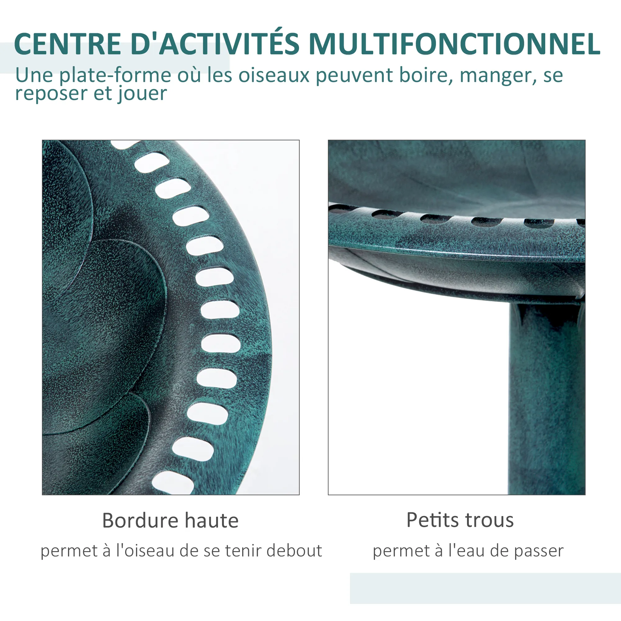 Bain d'oiseaux plateau de diamètre 50cm abreuvoir oiseaux extérieur sur pied hauteur 69,5 cm érugineux – vue 5