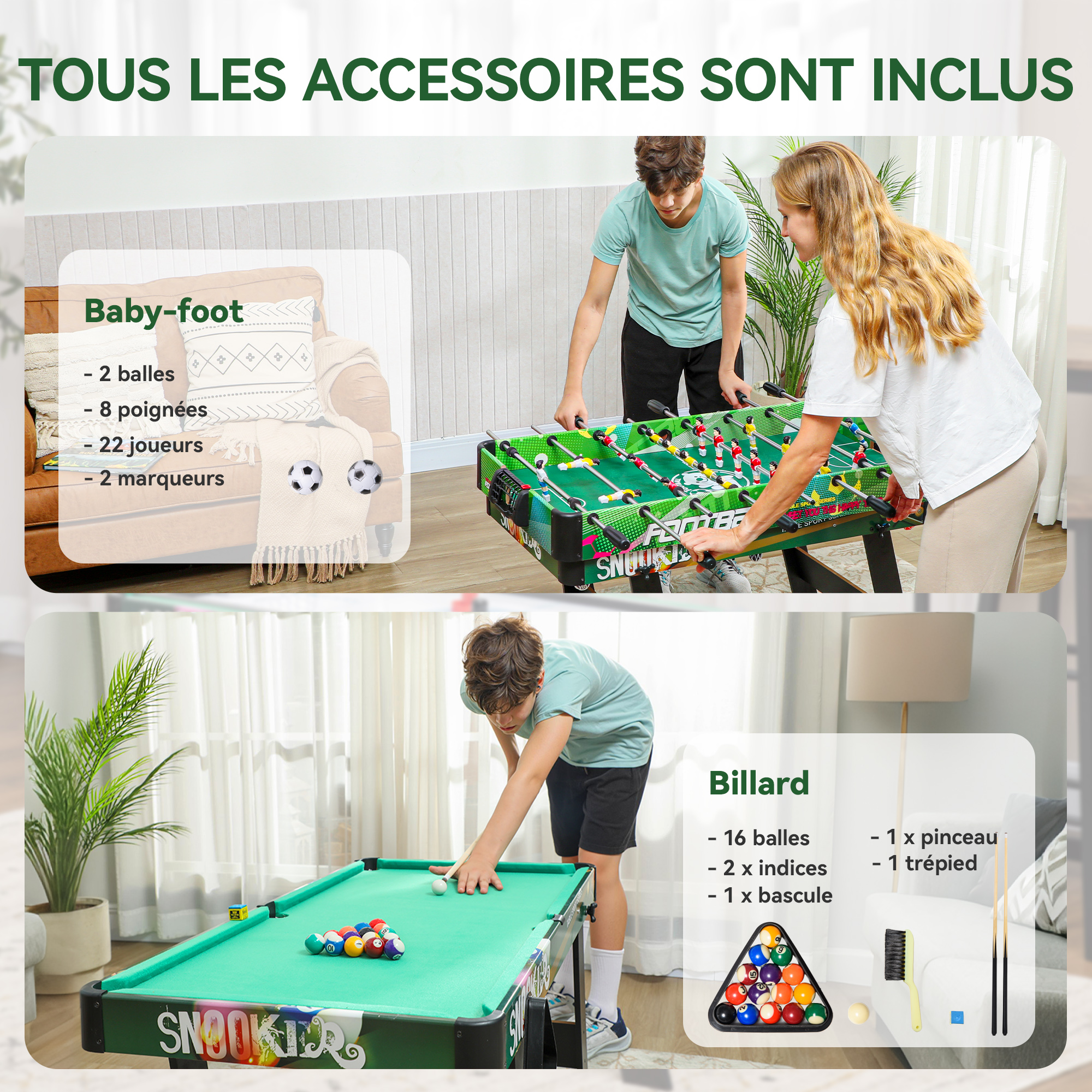 Table Multi-Jeux 6-en-1 Pliable – Baby-Foot, Billard, Ping-Pong, Hockey & Jeux d’Anneaux – 118 cm – vue 6