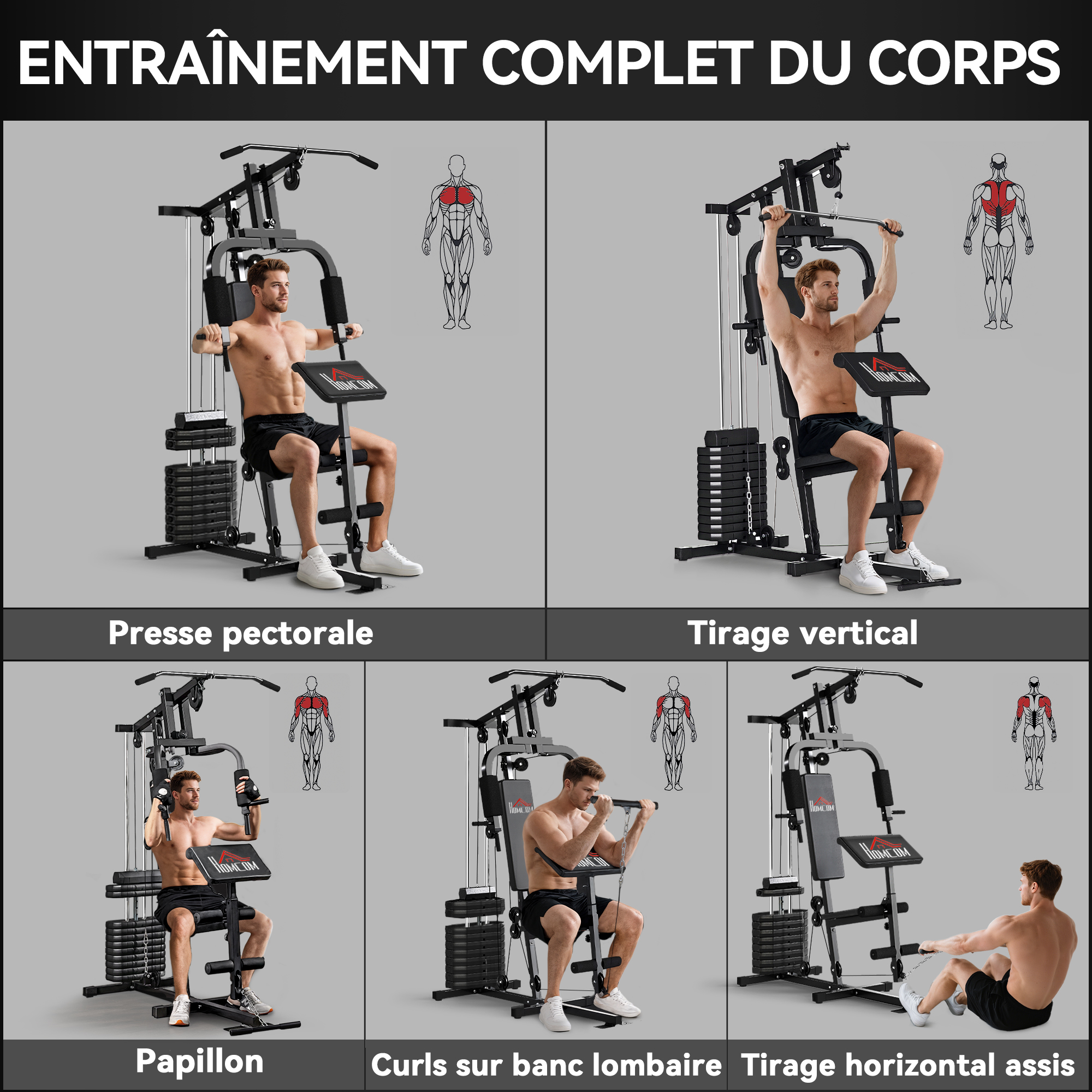 Station de Musculation Multifonction 65 kg avec Poulies – vue de détail