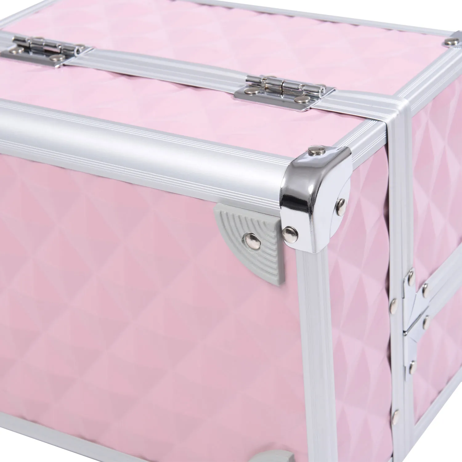 Mallette de maquillage 3 niveaux avec miroir & serrure – rose - Image 9