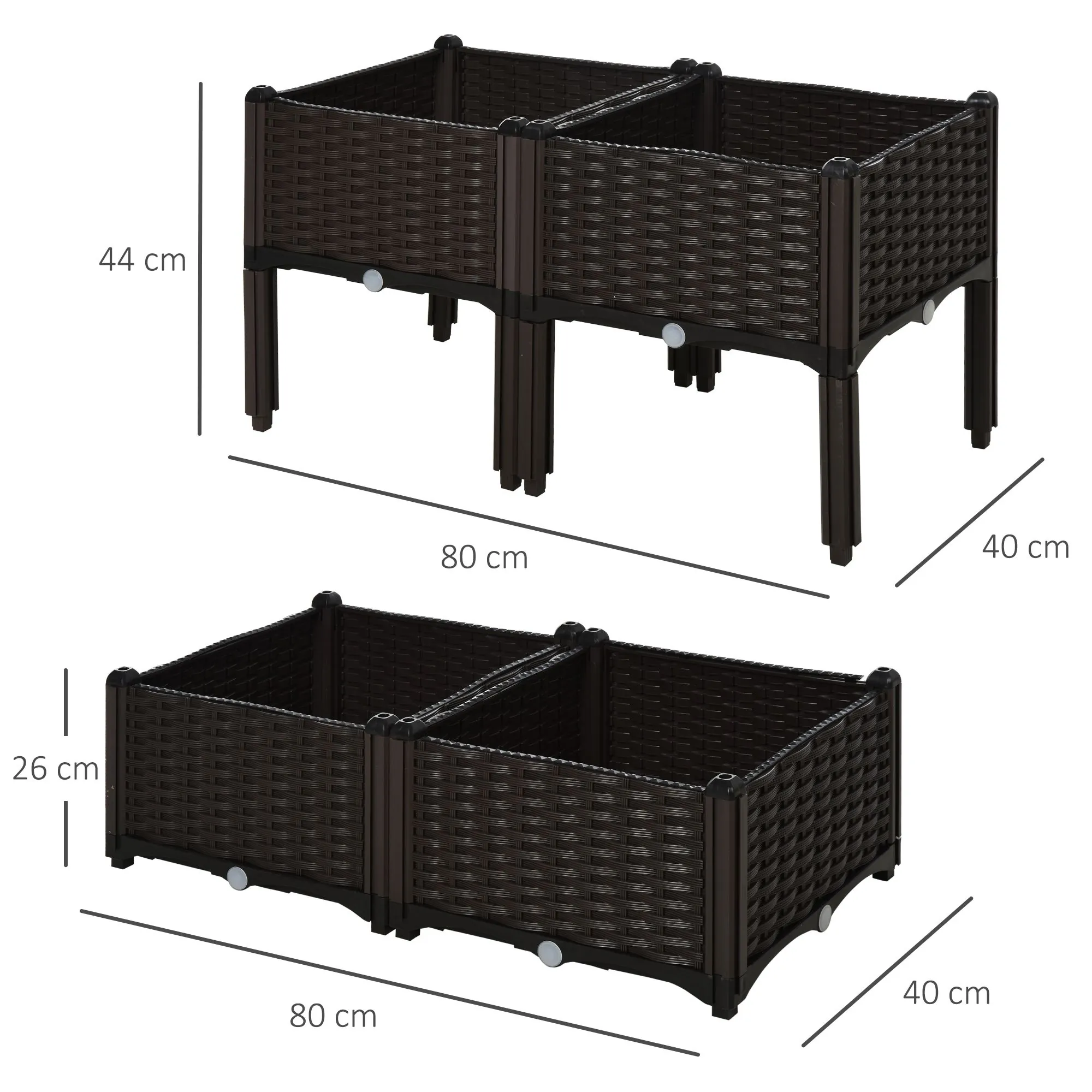 Jardinière sur pieds carré potager 2 étages dim. 80L x 80l x 44H cm insert d'irrigation plastique – autre vue