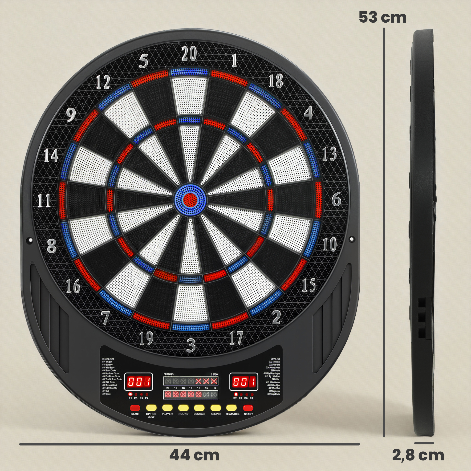 Cible de Fléchettes Électronique 33 Jeux – 8 Joueurs, Double Écran LED & 6 Fléchettes – autre vue