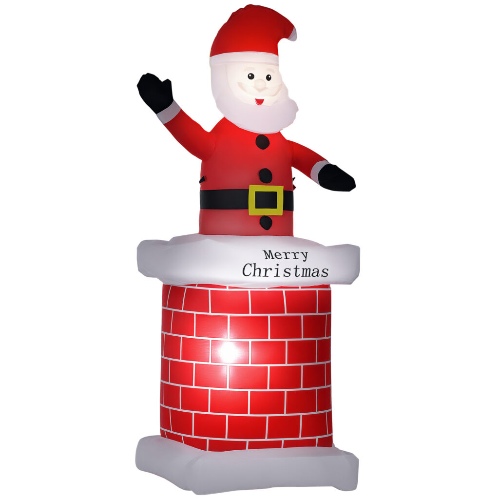 Père Noël gonflable avec cheminée 210 cm et LED – HOMCOM