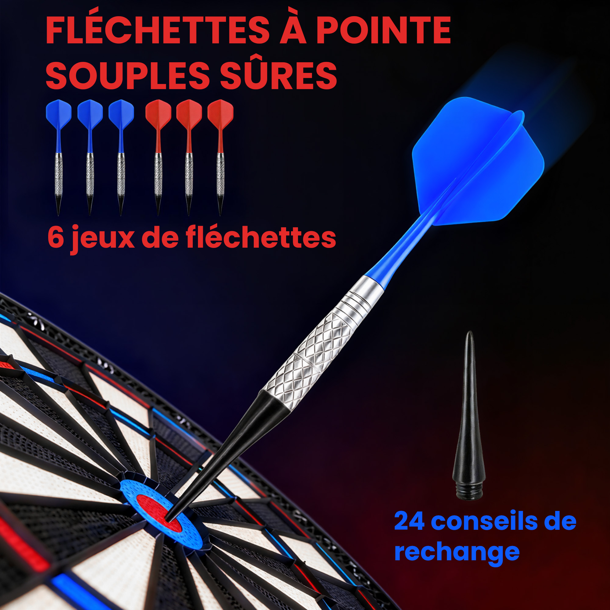 Cible de Fléchettes Électronique 33 Jeux – 8 Joueurs, Double Écran LED & 6 Fléchettes – vue 6