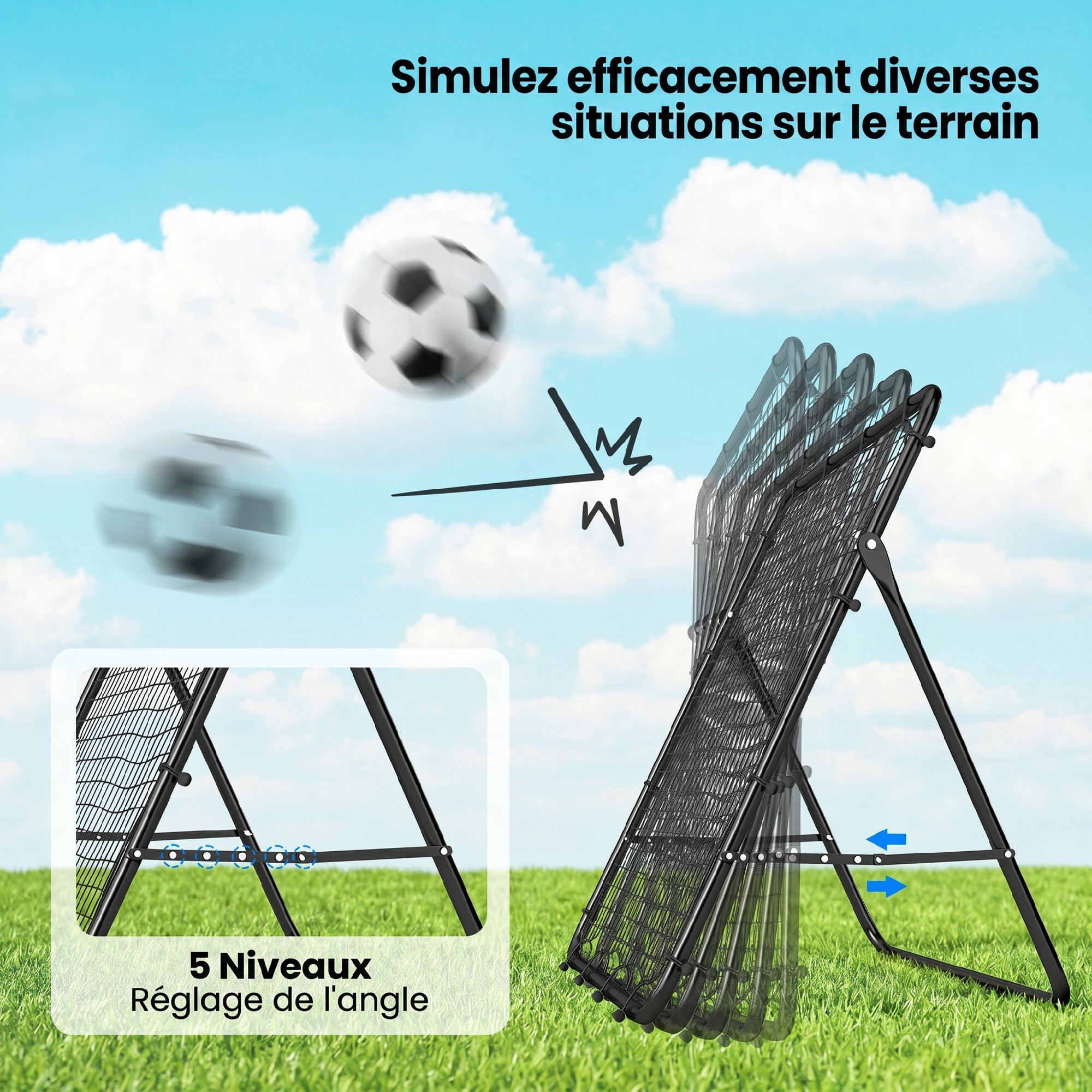 Filet de rebond football pliable 5 angles – 120 cm – vue de détail