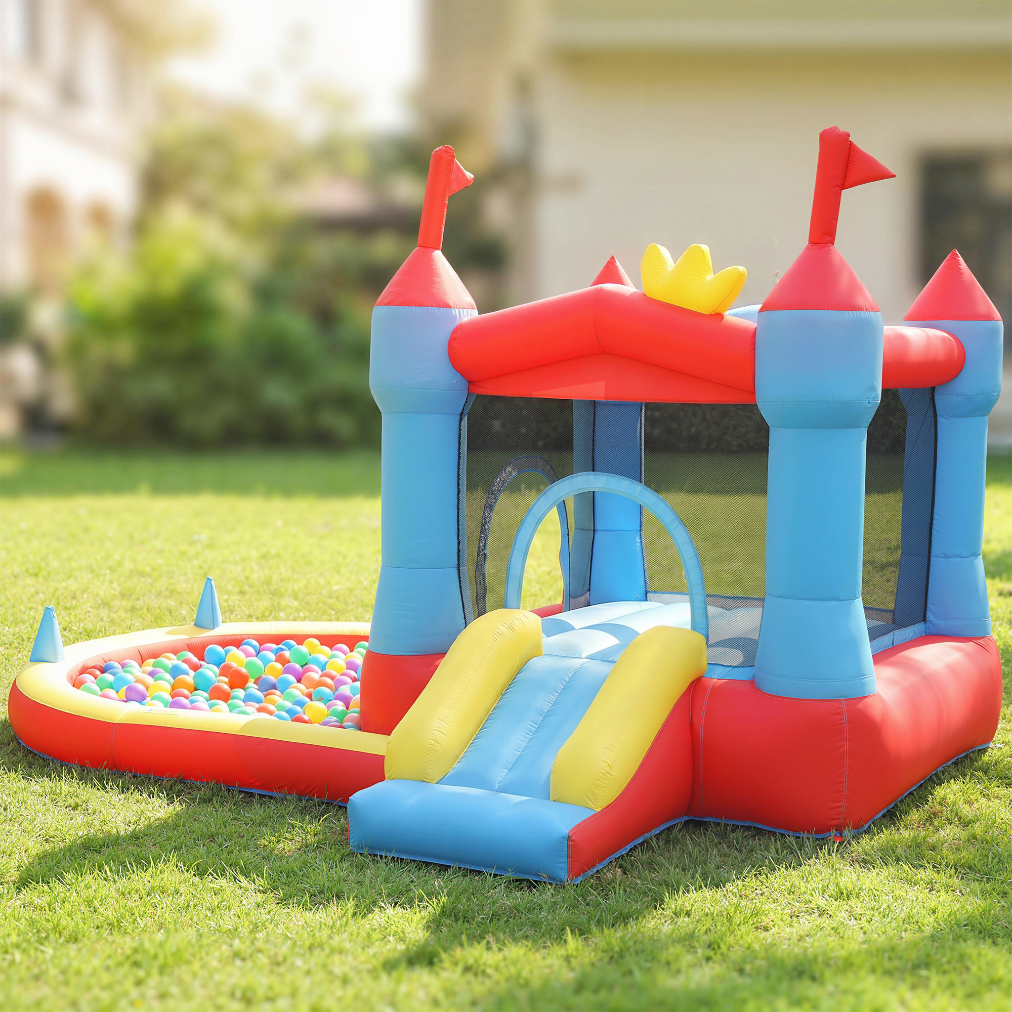 Château Gonflable Enfant avec Toboggan, Trampoline, Bassin & Basket – Souffleur 350 W Inclus – vue supplémentaire