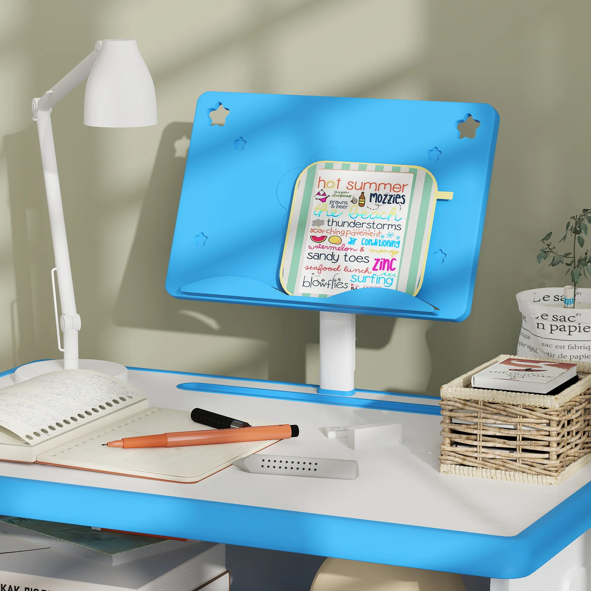 Bureau et Chaise Enfant Réglables avec Support de Lecture & Rangements – Bleu - Image 8