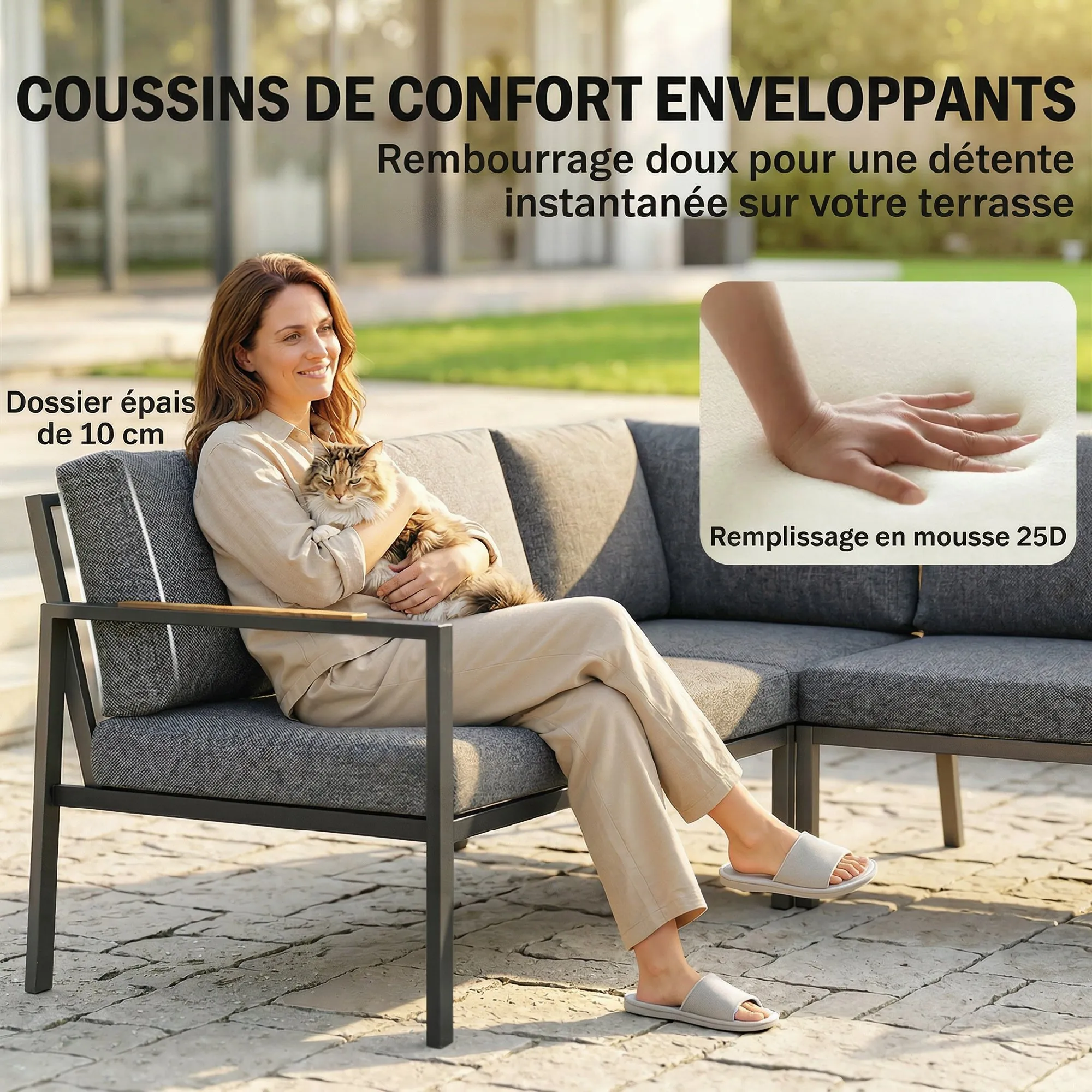 Salon de Jardin 5 Places avec Coussins & Table Basse – Gris Foncé – vue 5
